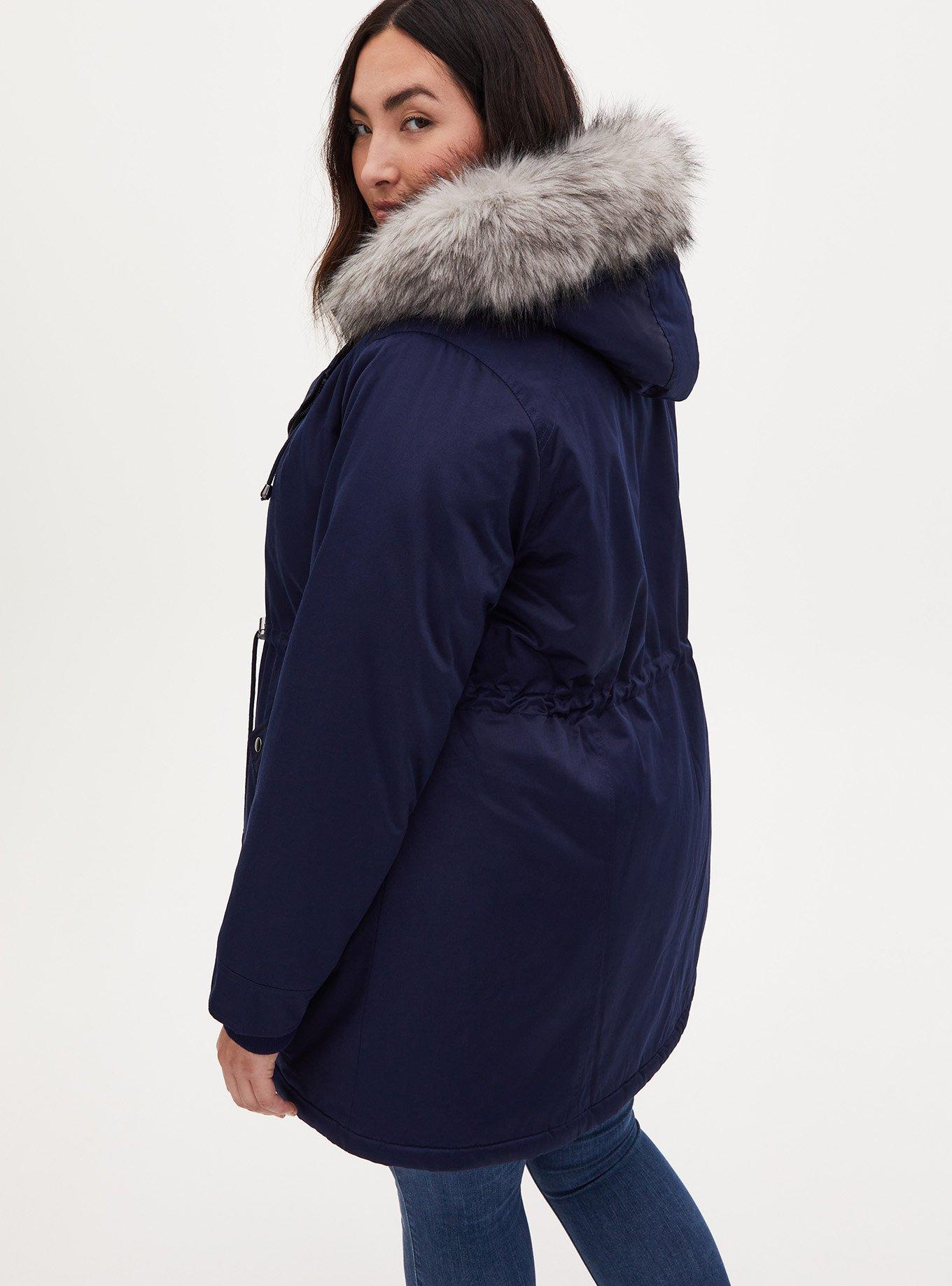 Twill Fur Trim Parka, PEACOAT, alternate