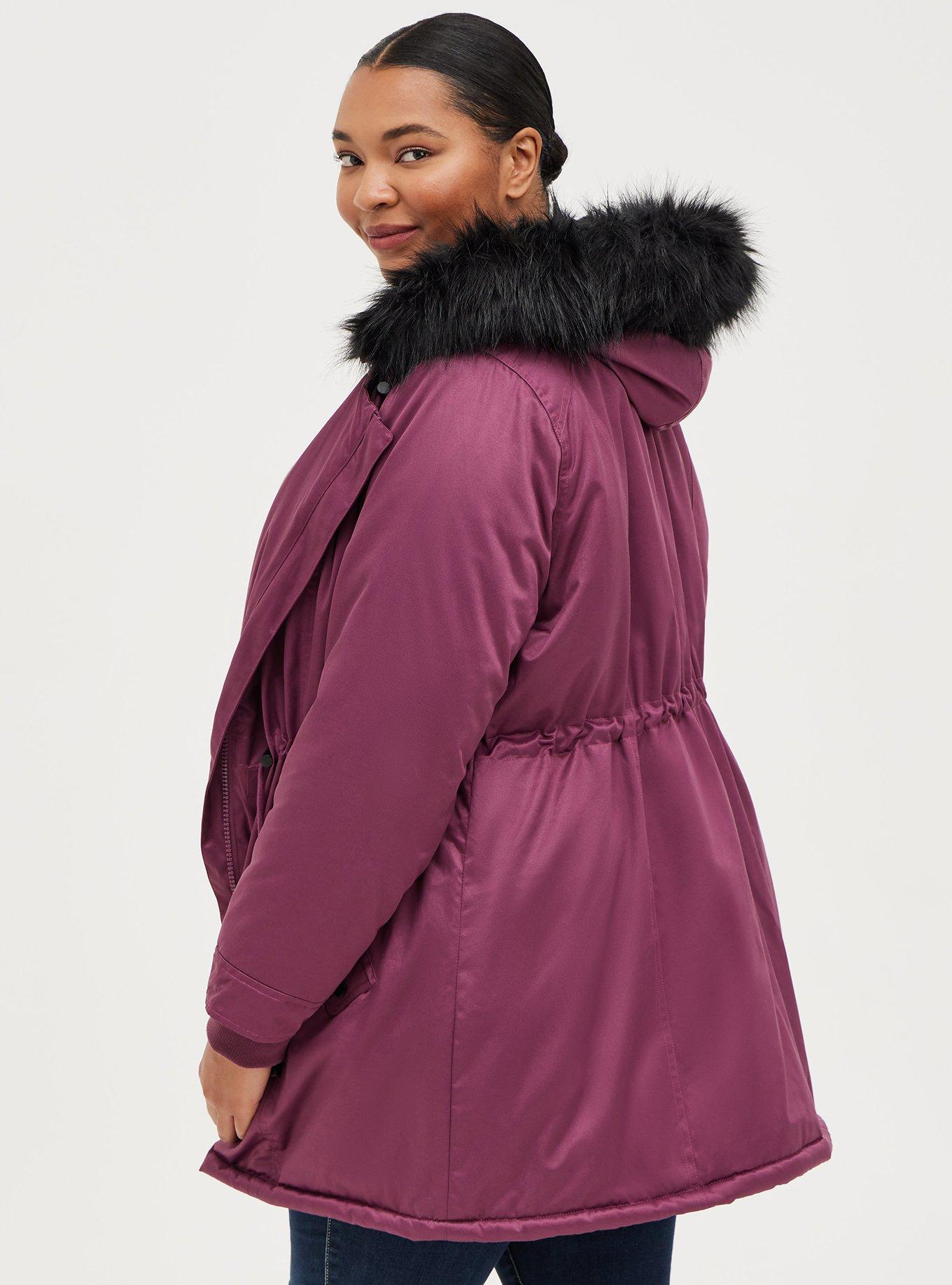  Women's Winter Coat Fuzzy Trim Hooded Zipper Puffer Coat Coat  for Women (Color : Violet Purple, Size : Medium) : Clothing, Shoes & Jewelry