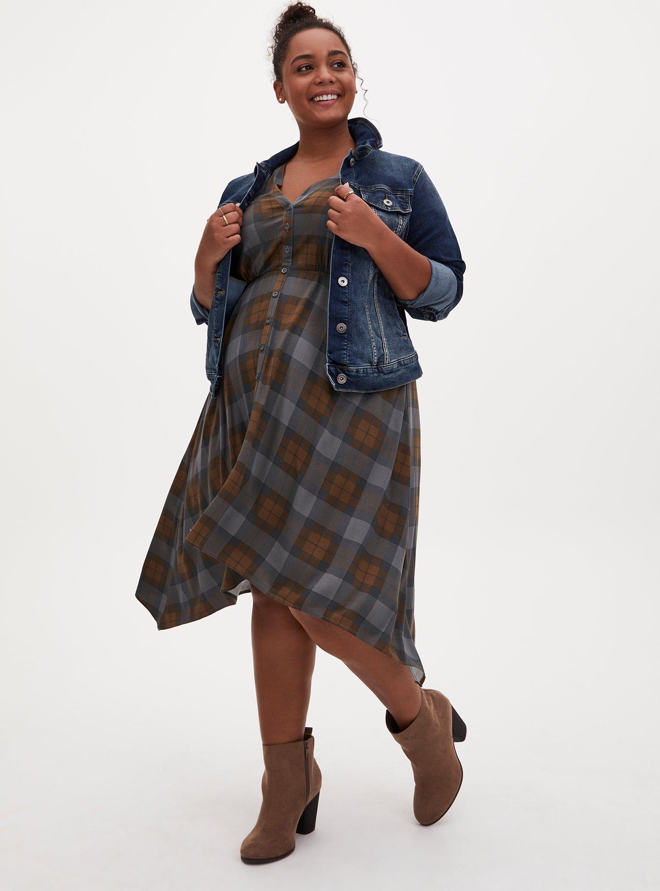 Dresses for Women Plaid Print Hanky Hem Overall Dress Without Tee