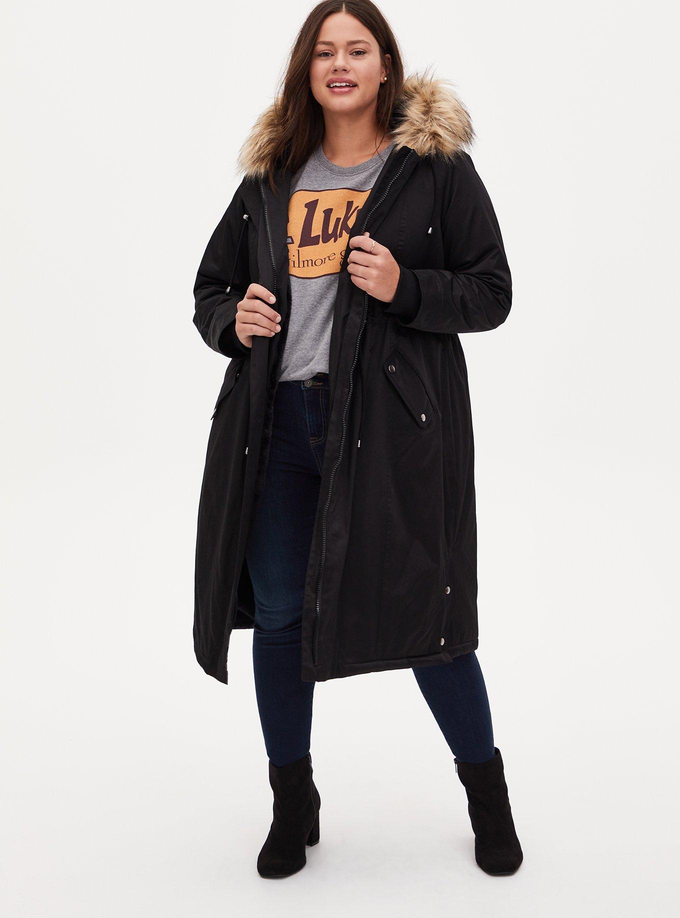Black Nylon Hooded Longline Parka, DEEP BLACK, alternate