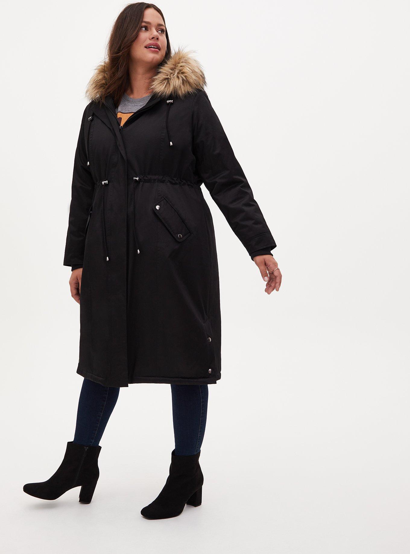 Black Nylon Hooded Longline Parka, DEEP BLACK, alternate