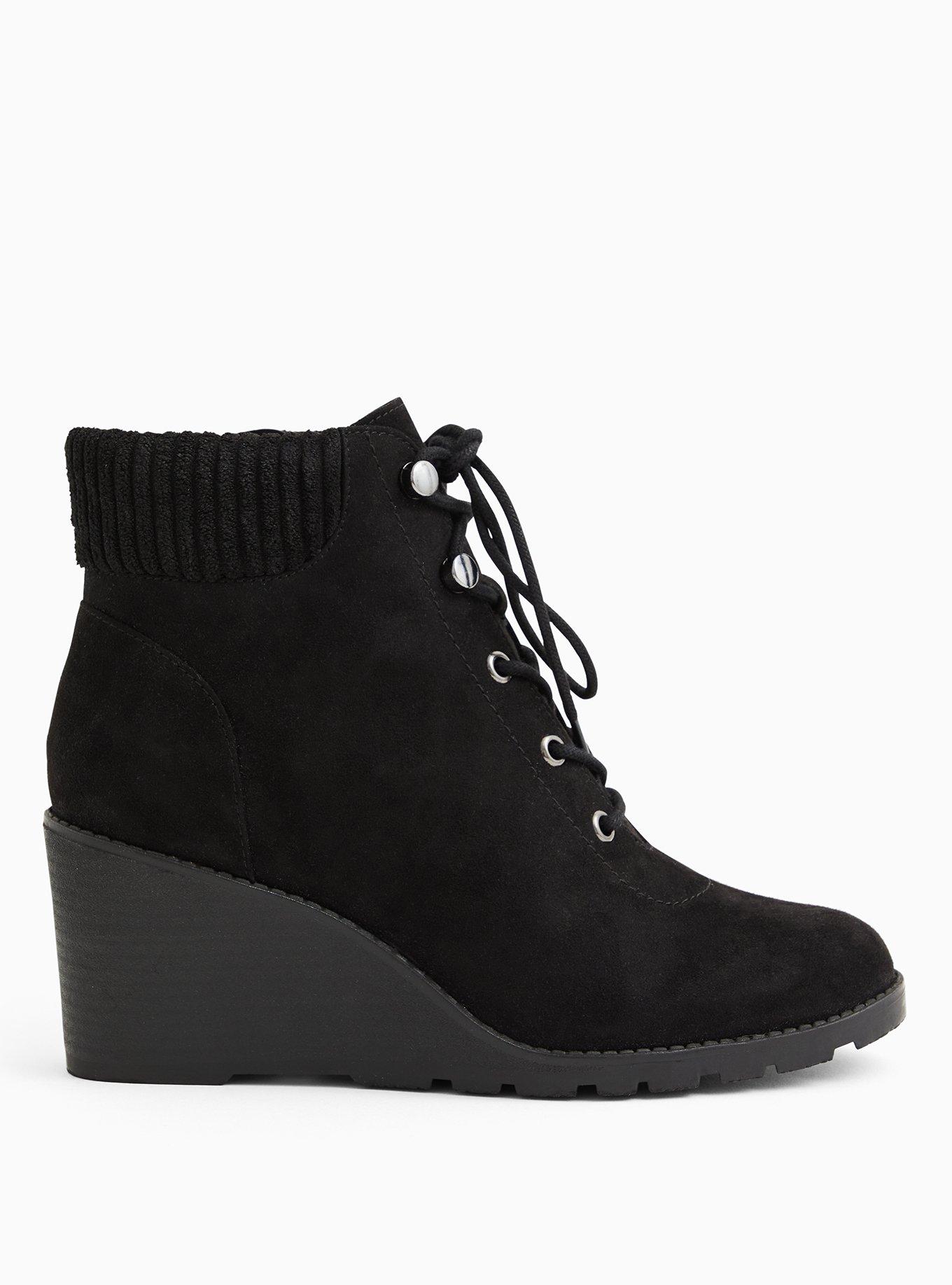 Plus Size Black Faux Suede Sweater Trimmed Wedge Bootie WW Torrid