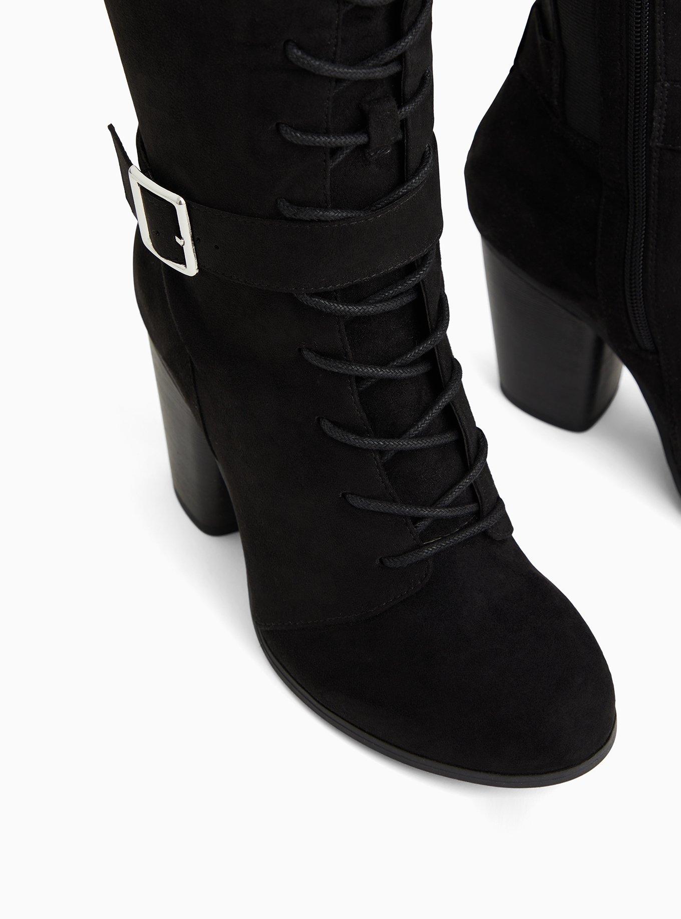 Black Faux Suede Lace-Up Knee-High Boot (WW), BLACK, alternate