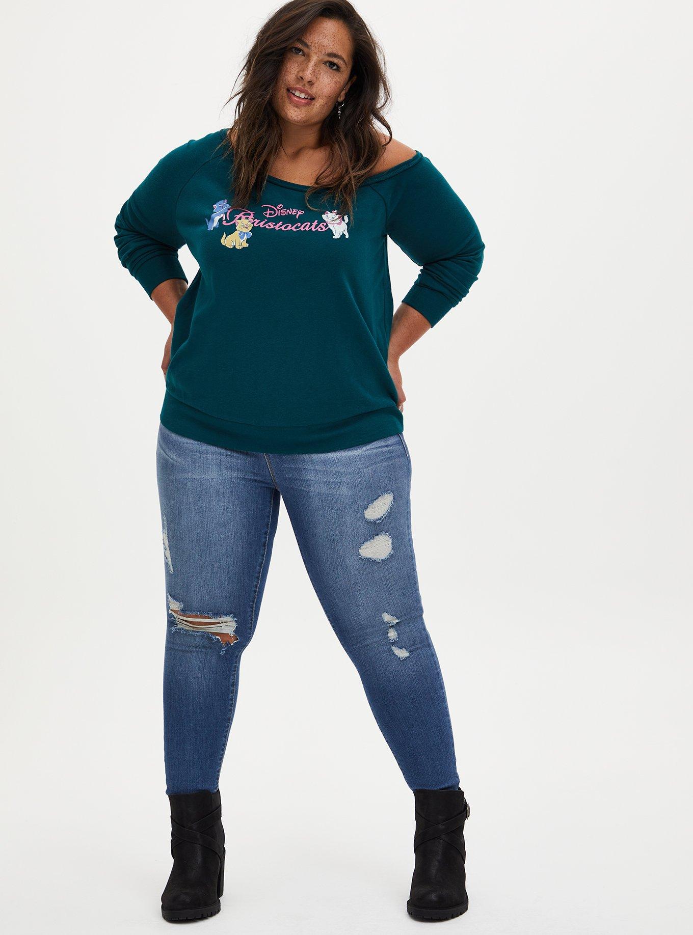 Plus Size Disney The Aristocats Logo Off-Shoulder Graphic Sweatshirt, TEAL, alternate