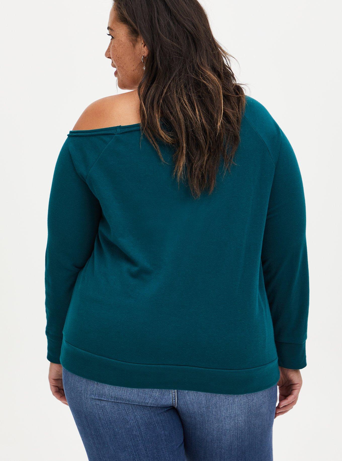 Plus Size Disney The Aristocats Logo Off-Shoulder Graphic Sweatshirt, TEAL, alternate