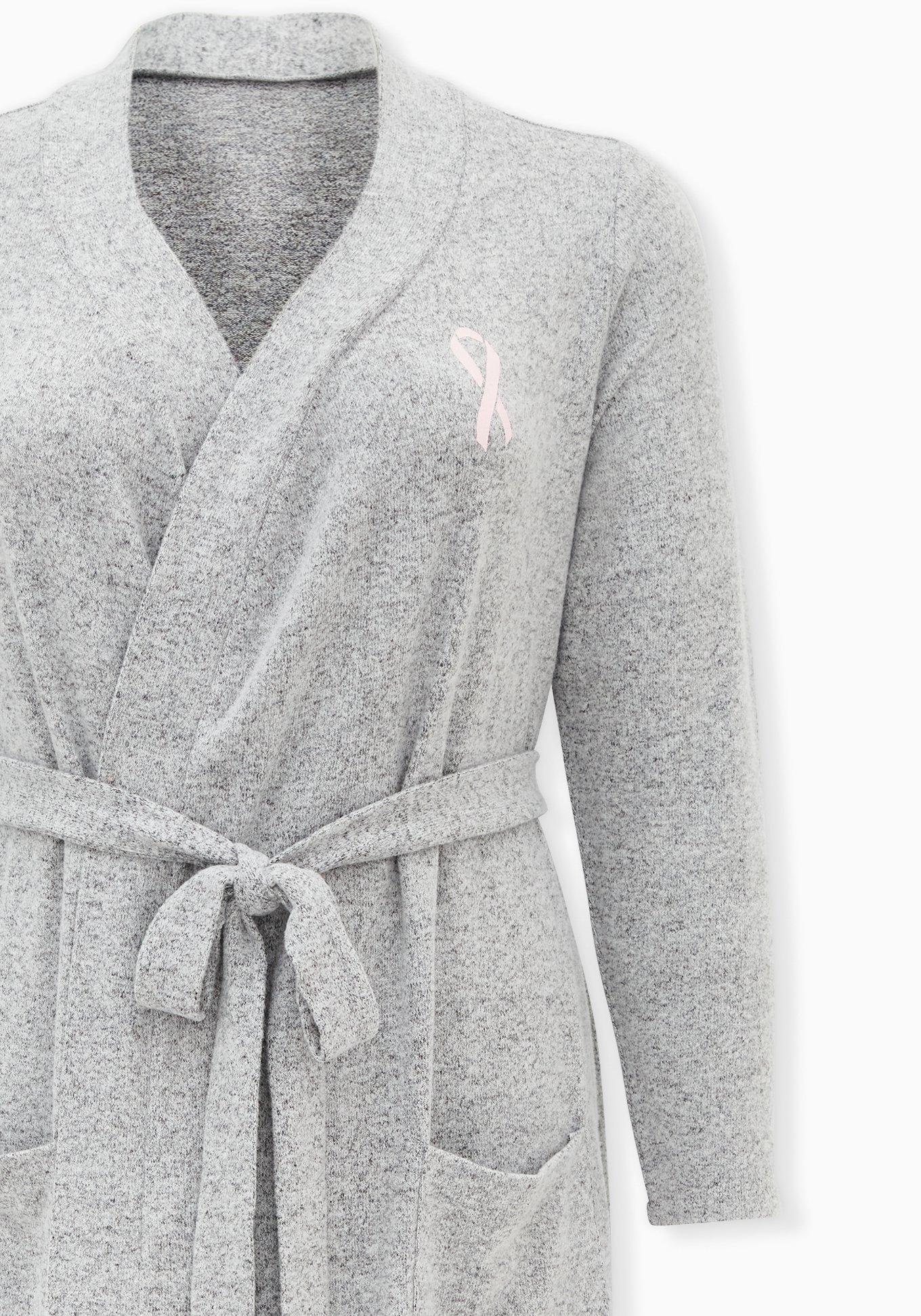 Plus Size Breast Cancer Awareness - Super Soft Plush Light Grey Sleep Robe, GREY, alternate