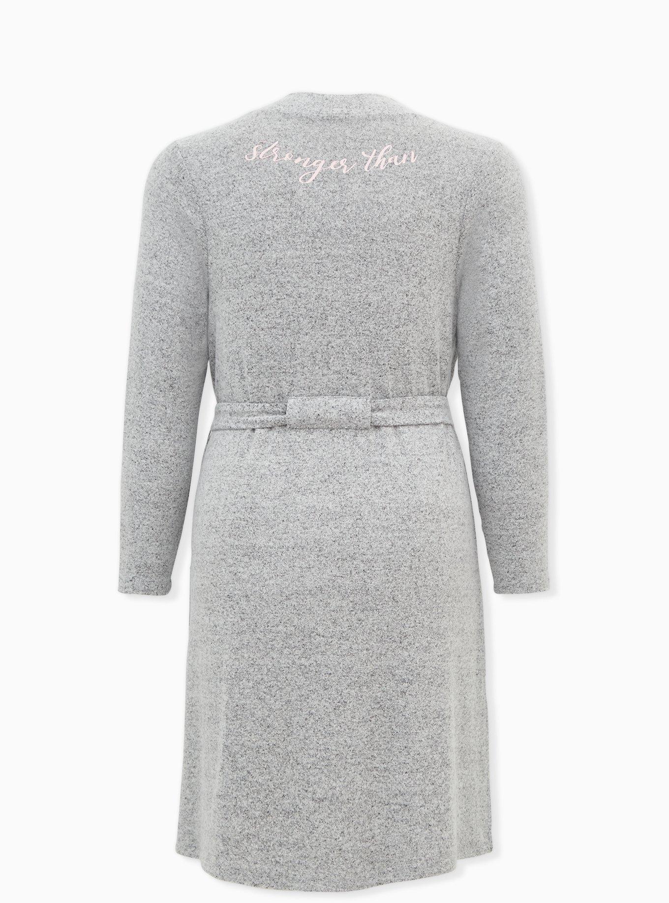 Plus Size Breast Cancer Awareness - Super Soft Plush Light Grey Sleep Robe, GREY, alternate