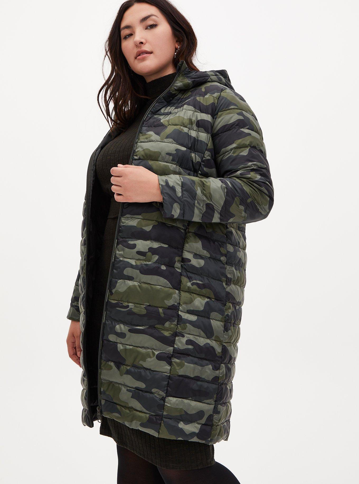 Plus Size - Nylon Longline Puffer Coat