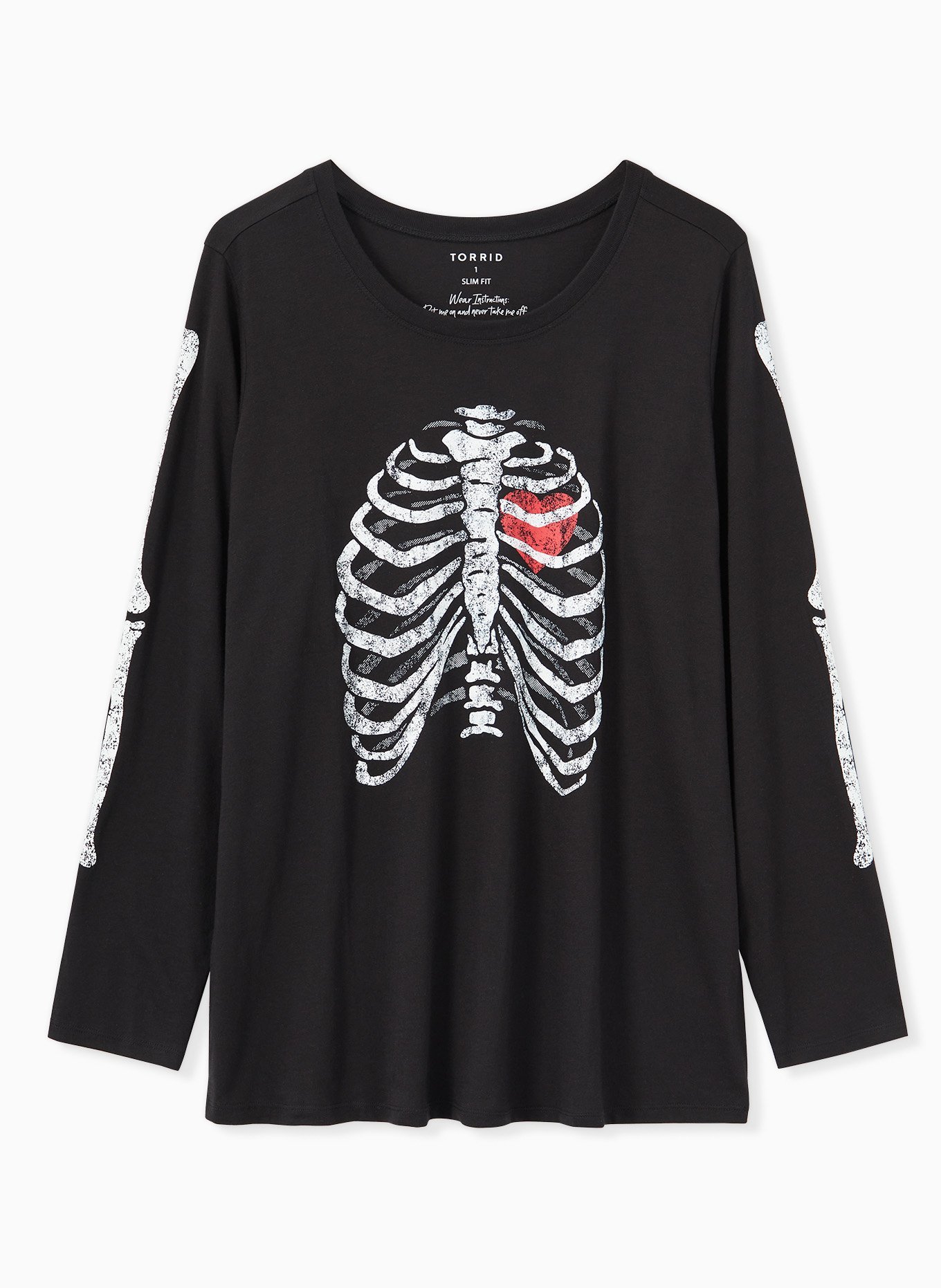 Plus Size - Skeleton Rib Cage Slim Fit Long Sleeve Tee - Black - Torrid