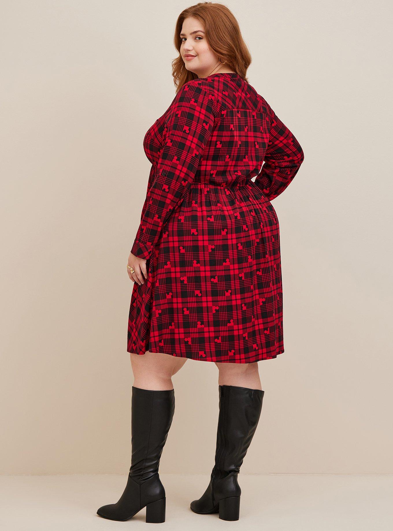 Plus Size - Disney Mickey Mouse Red & Black Plaid Button Front Shirt ...