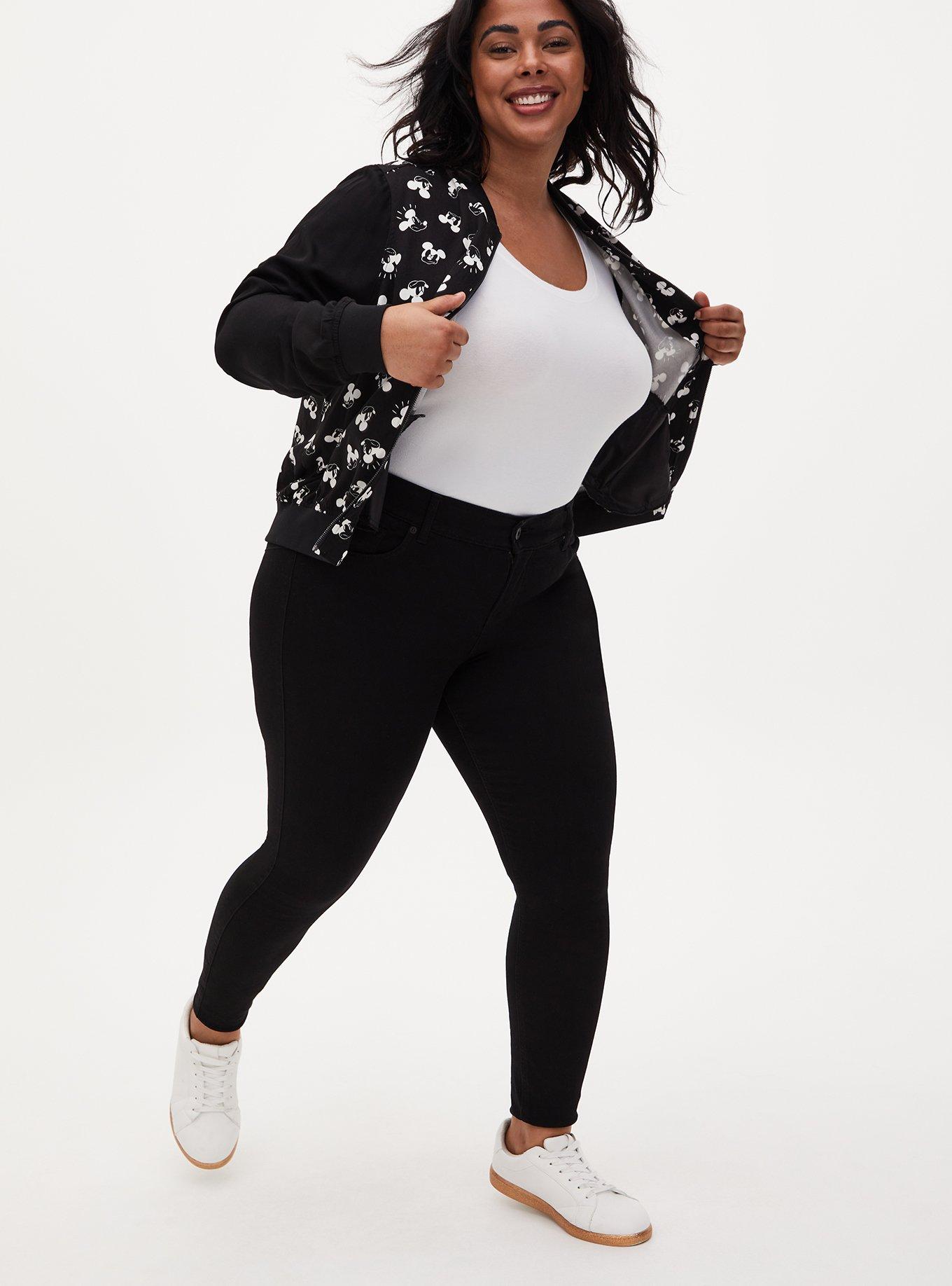 Plus Size Disney Mickey Mouse Black Twill Bomber Jacket, BLACK, alternate