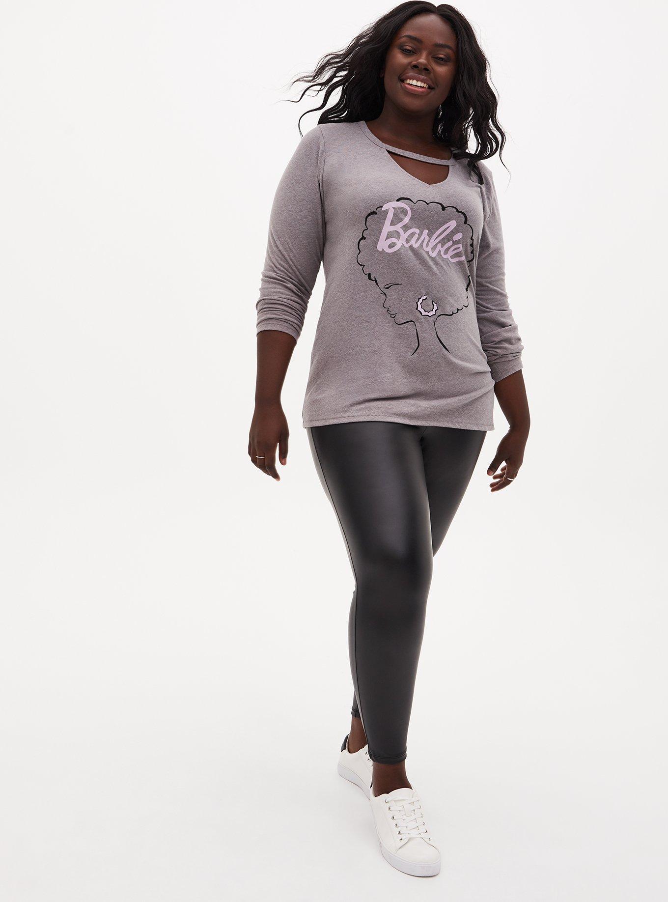 Plus Size Barbie Long Sleeve Choker Top - Heather Grey , HEATHER GREY, alternate