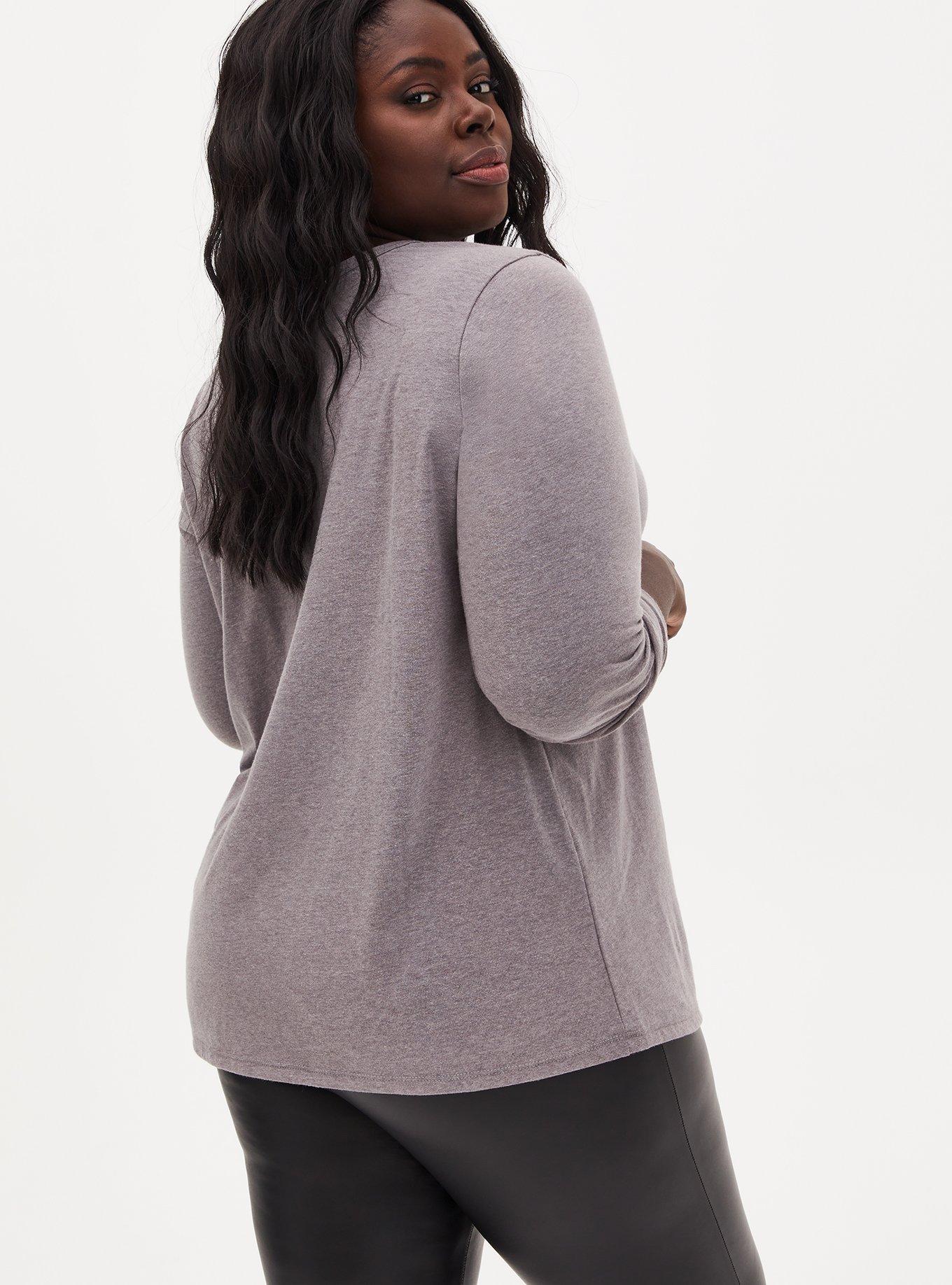 Plus Size Barbie Long Sleeve Choker Top - Heather Grey , HEATHER GREY, alternate