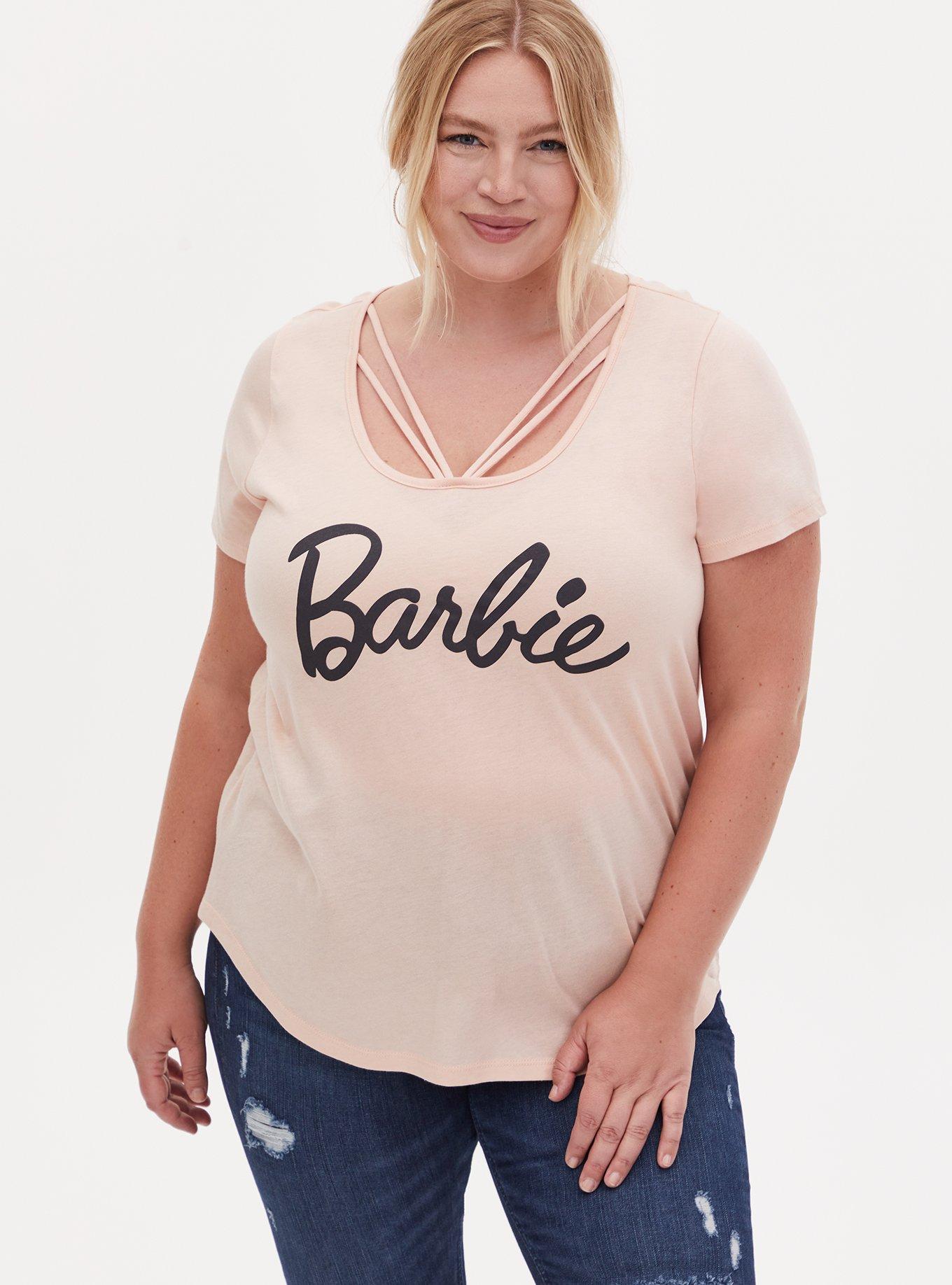 Plus Size Barbie Light Pink Strappy Jersey Top, PALE BLUSH, hi-res