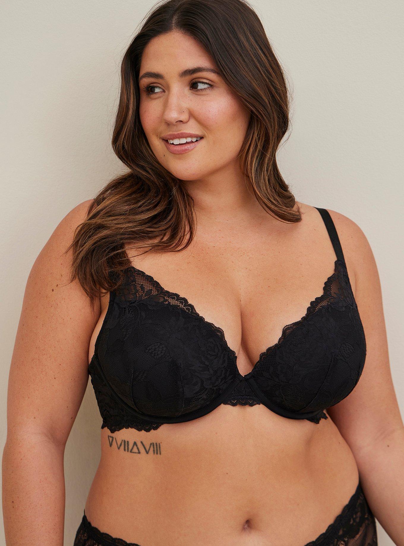 Plus Size Black Lace Boudoir Cut Out Non-Padded Underwired Plunge Bra