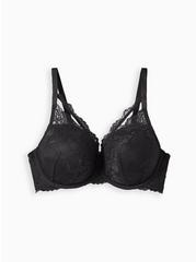 Plunge Push-Up Floral Lace Strappy Straight Back Bra, RICH BLACK, hi-res