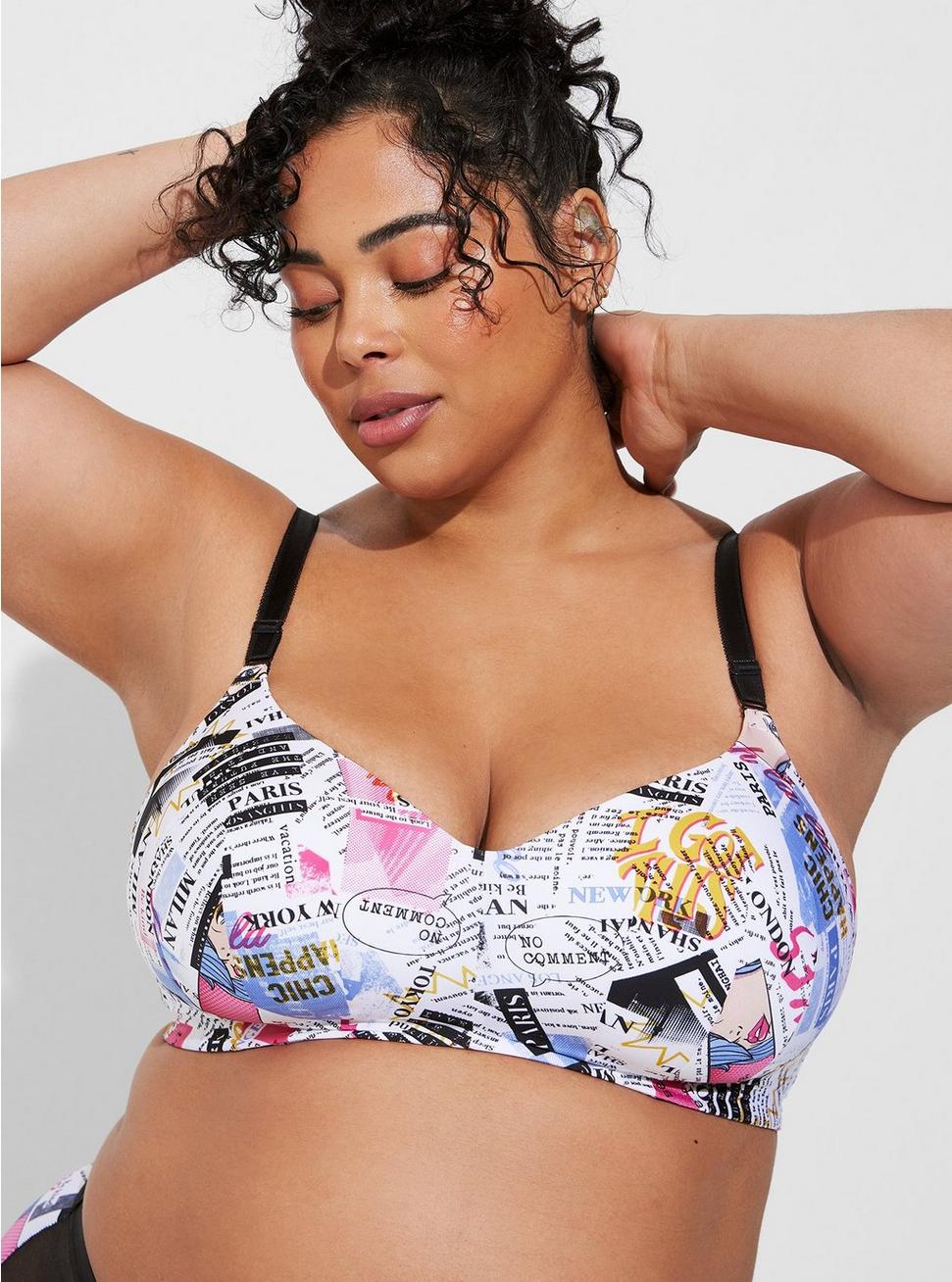 Everyday Wire-Free Lightly Lined Print 360° Back Smoothing® Bra, EXTRA NEWSPAPER PRINT BLACK, hi-res