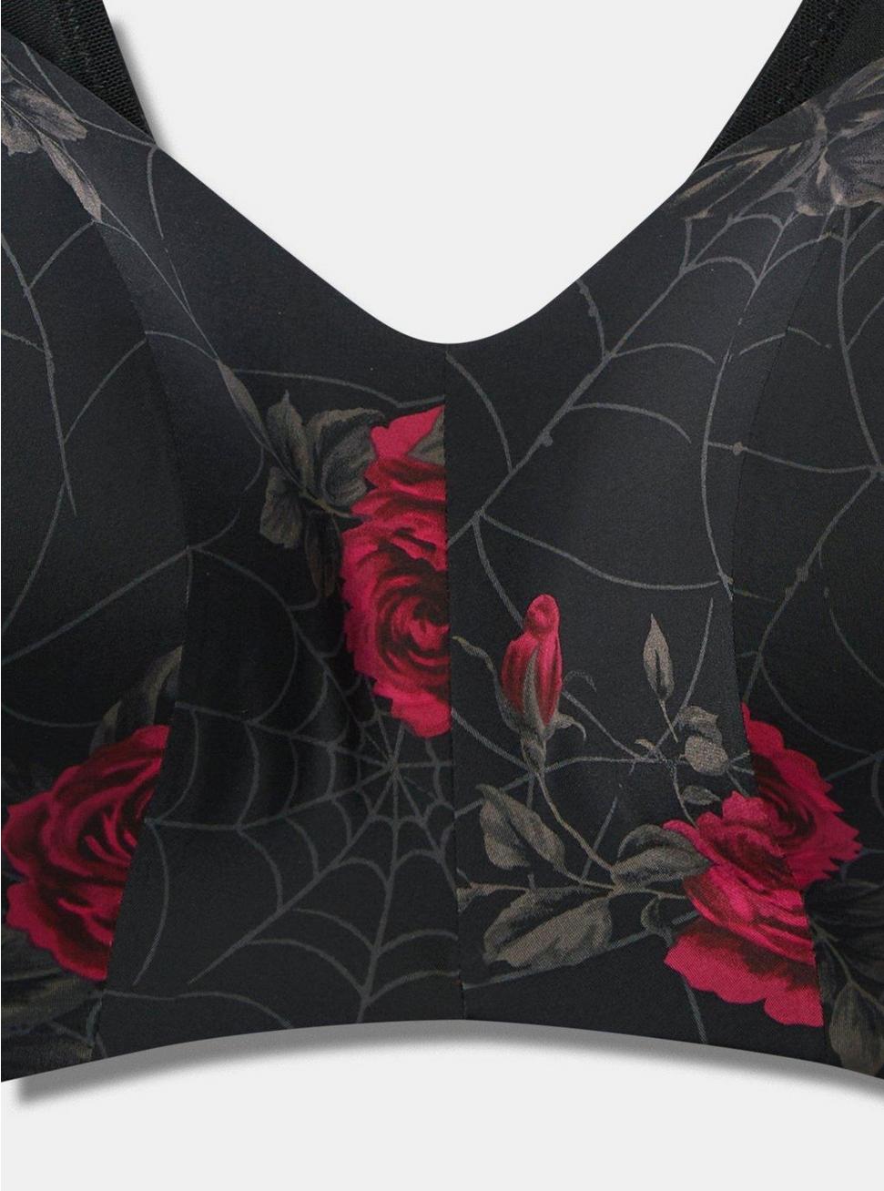 Plus Size Everyday Wire-Free Lightly Lined Print 360° Back Smoothing® Bra, ROSEY WEBS FLORAL RICH BLACK, alternate