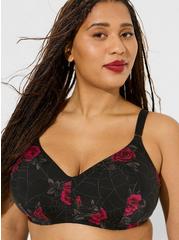 Plus Size Everyday Wire-Free Lightly Lined Print 360° Back Smoothing® Bra, ROSEY WEBS FLORAL RICH BLACK, hi-res