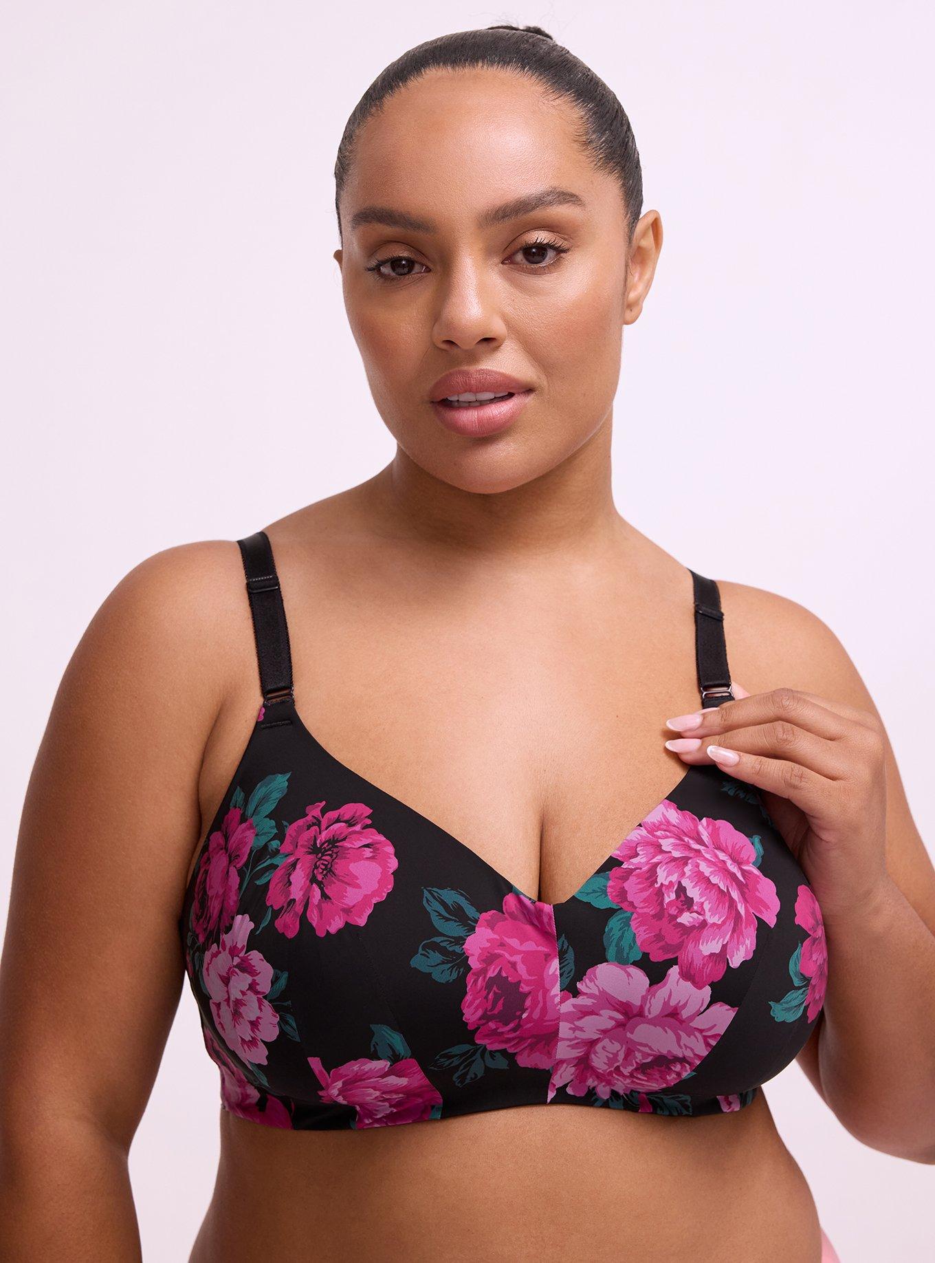 Wire-Free Lightly Lined Smooth Bra, TRADITIONAL ROSES HOT PINK, hi-res