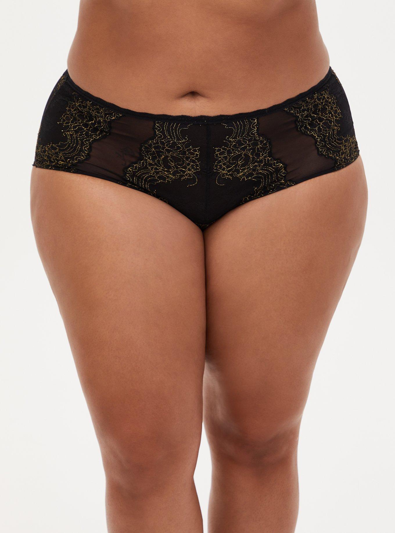 Plus Size Dark Red Lace Lattice Cheeky Panty , RICH BLACK, alternate