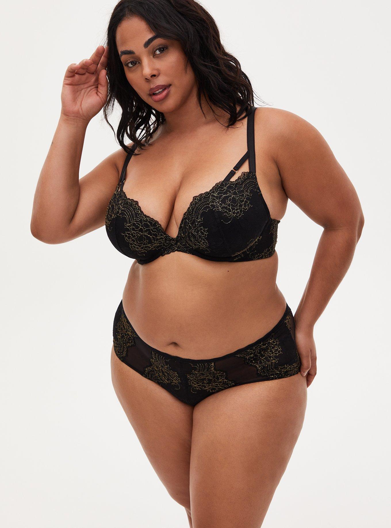 Plus Size Dark Red Lace Lattice Cheeky Panty , RICH BLACK, alternate