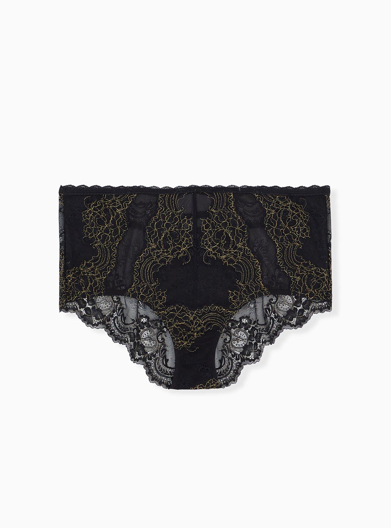 Plus Size Dark Red Lace Lattice Cheeky Panty , RICH BLACK, hi-res