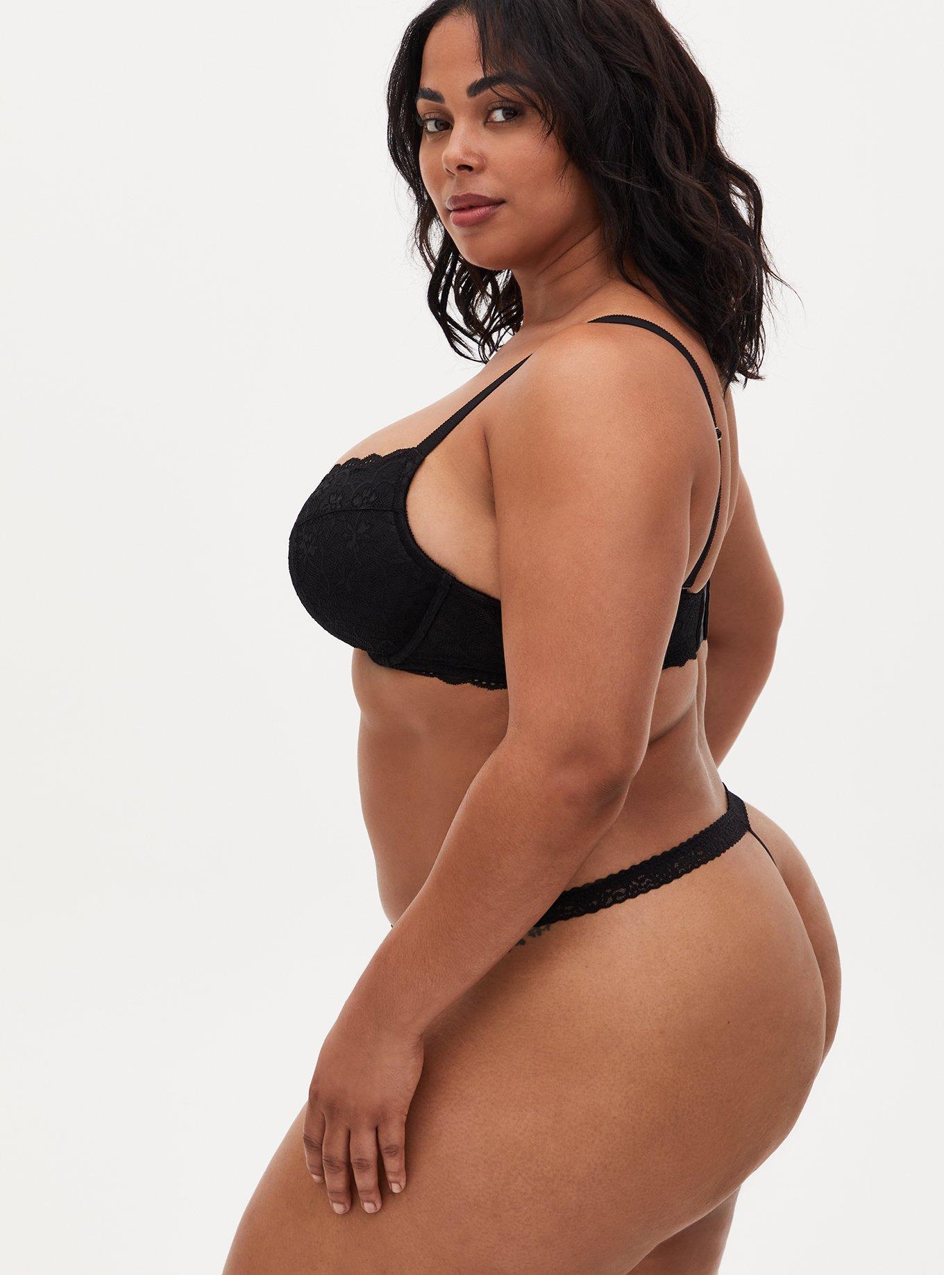 Lace Mid-Rise G String Panty, RICH BLACK, alternate