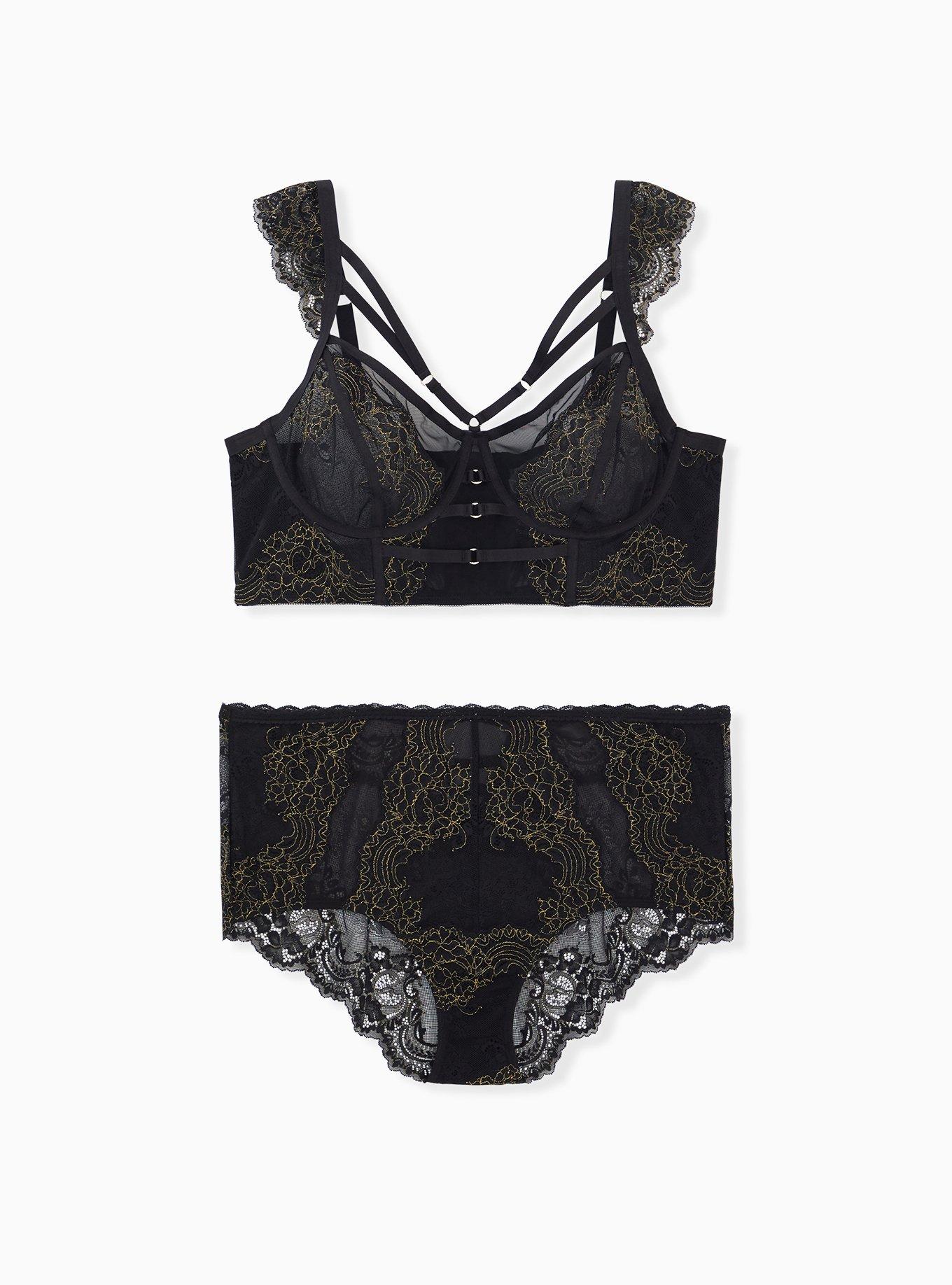 Plus Size Strappy Lurex Lace Underwire Bra, RICH BLACK, alternate