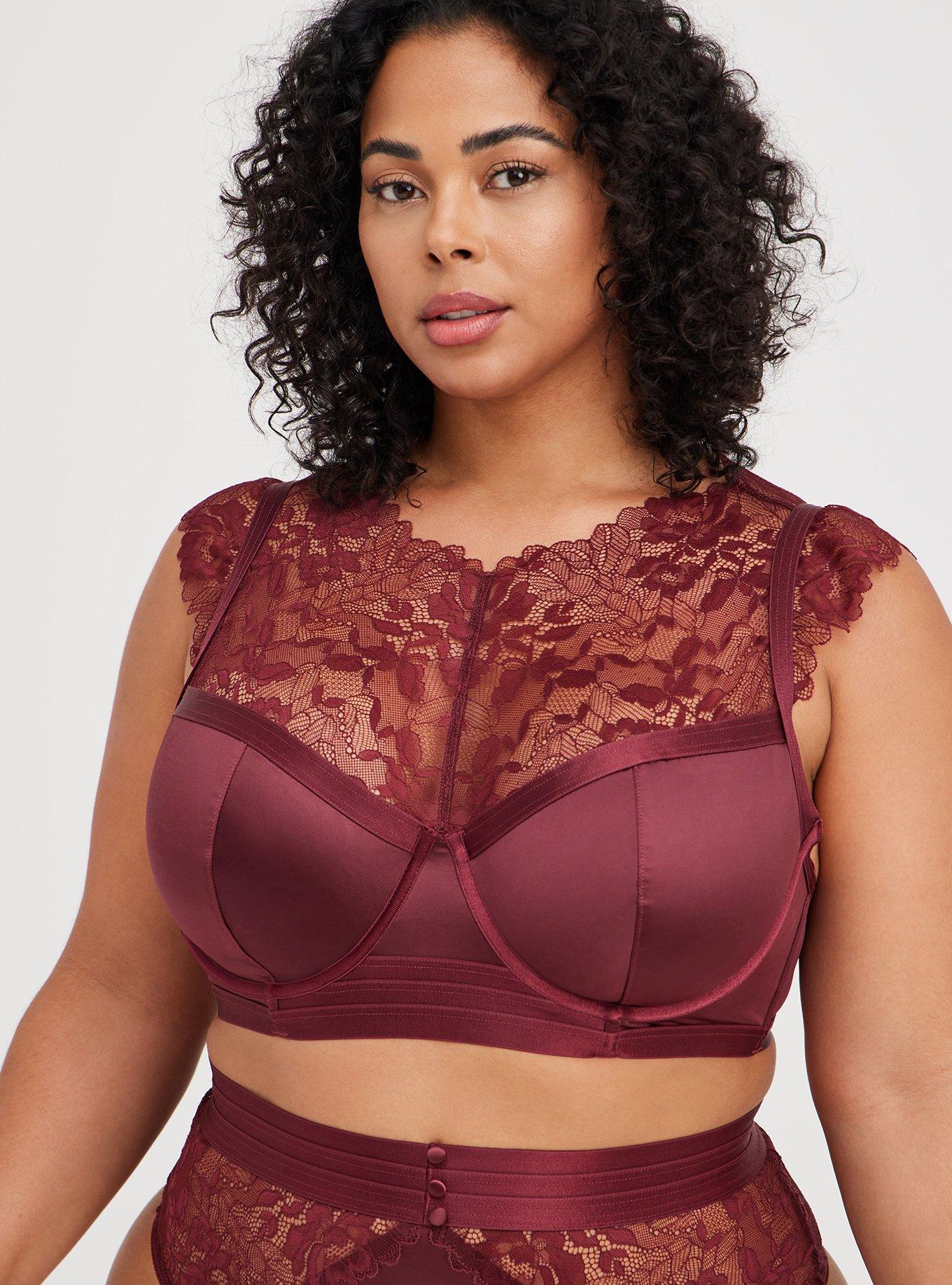 New Torrid Satin and Lace High Neck Bra Top Size 2 Burgundy Red Underwire  LL