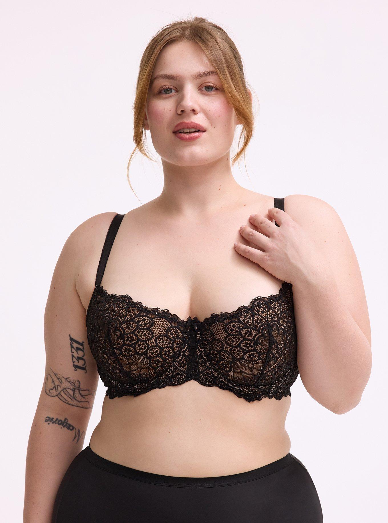 Women's Unlined Balconette Lace Bra In Black, Size 46DDD By