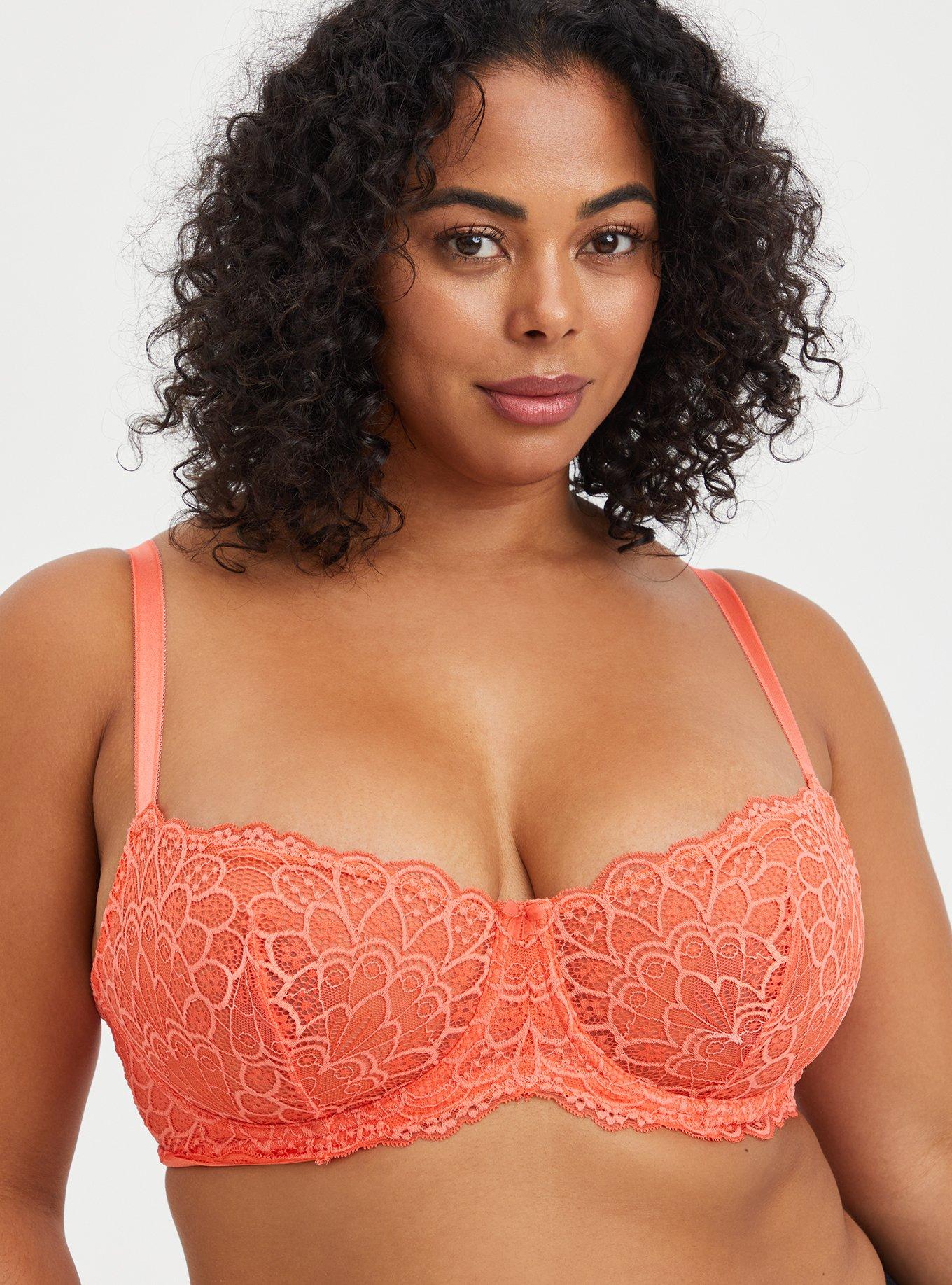 Balconette Unlined Lace Bra, LIVING CORAL, hi-res