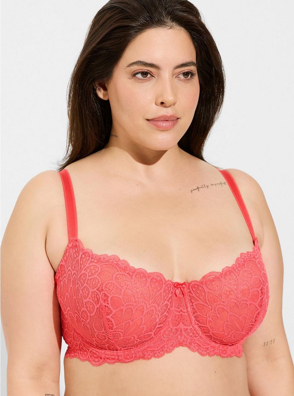 Balconette Unlined Peacock Lace Straight Back Bra, PARADISE PINK, hi-res