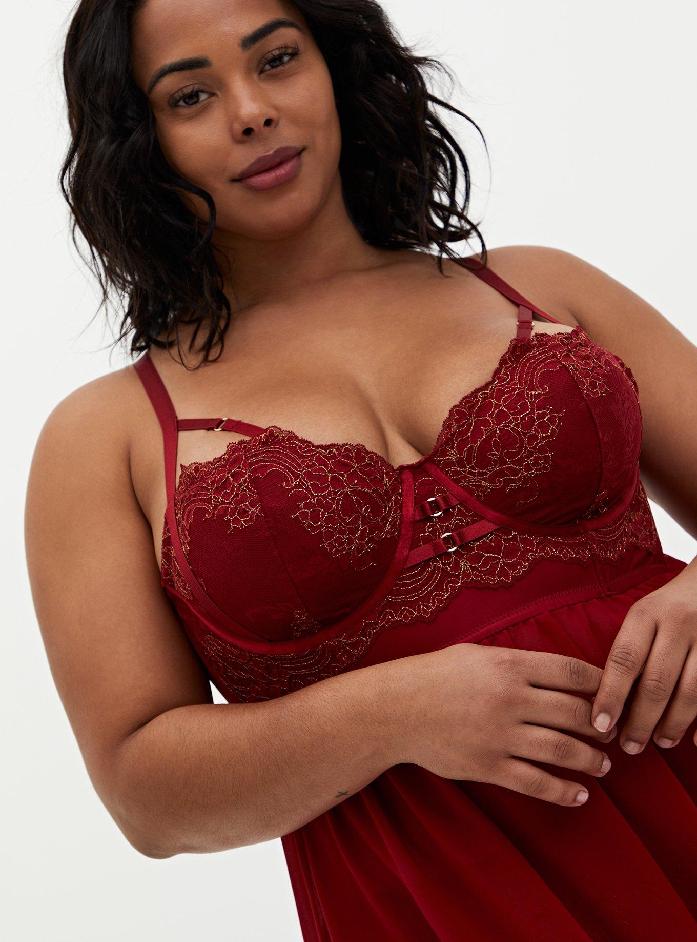 Plus Size Strappy Lurex Lace Babydoll, BIKING RED, alternate