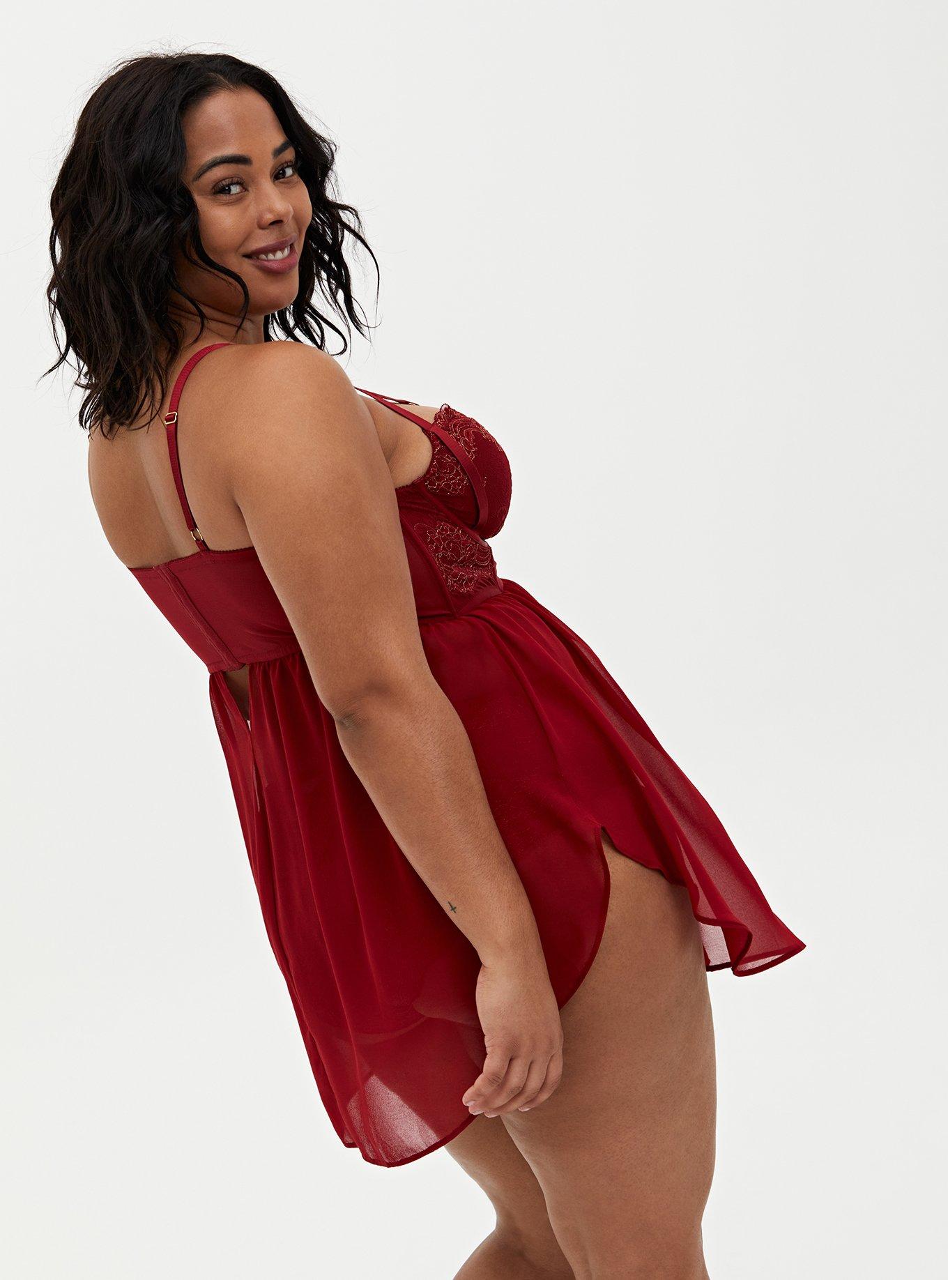 Plus Size Strappy Lurex Lace Babydoll, BIKING RED, alternate