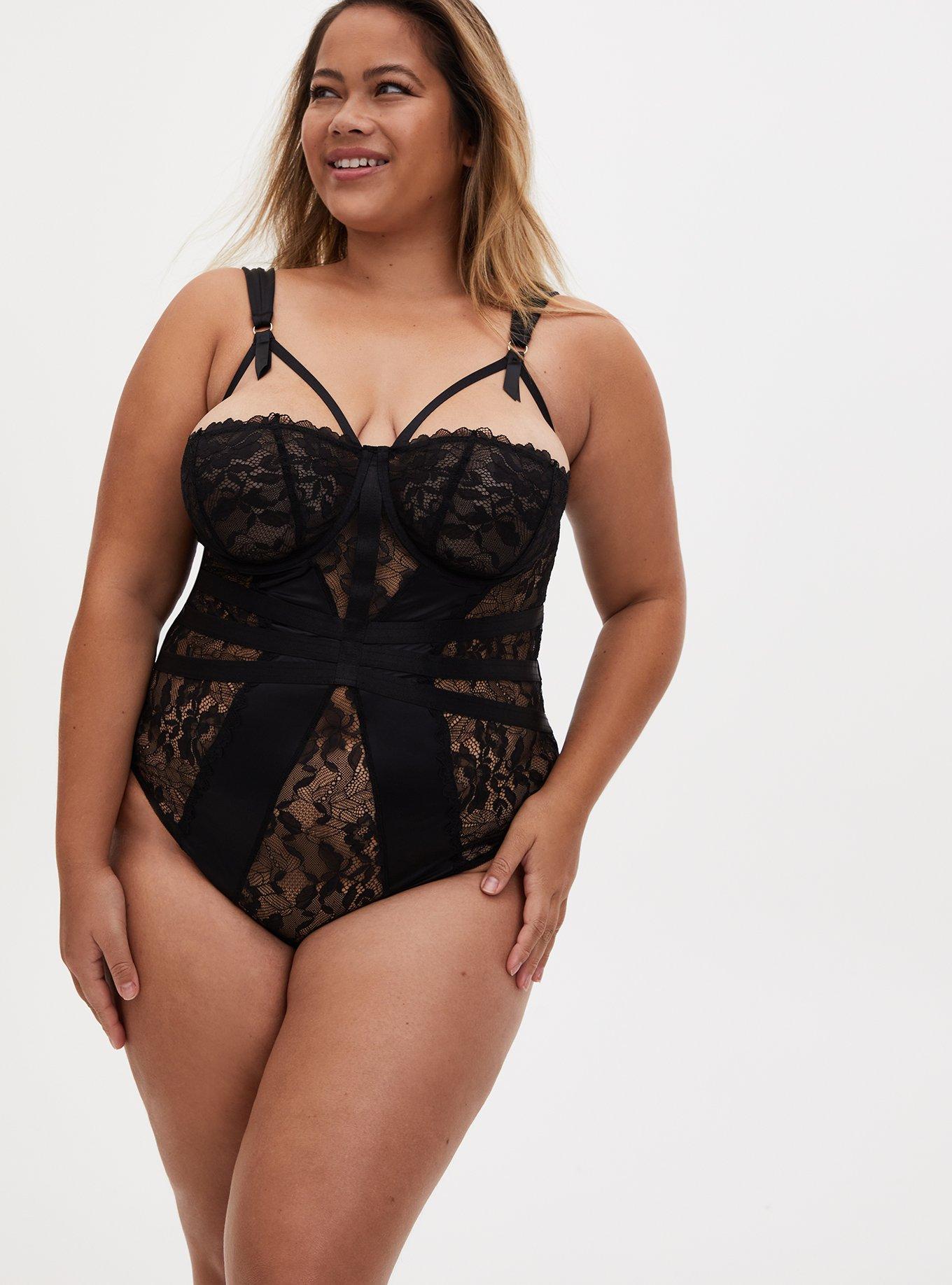 Plus Size - Satin And Lace Pieced Bodysuit - Torrid