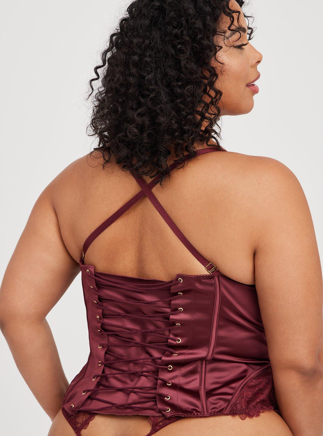 Plus Size Satin and Lace Overlay Corset 5-colors