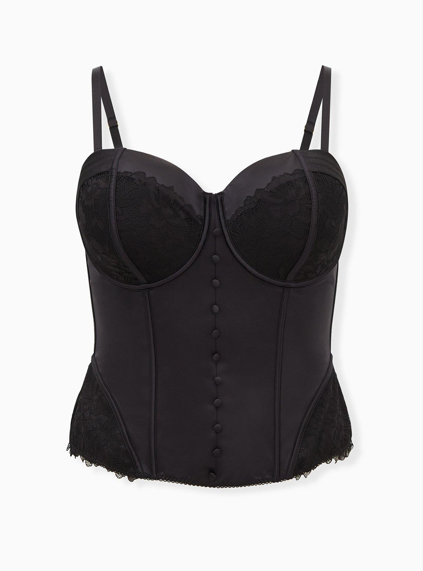 Plus Size Satin And Lace Corset, , hi-res