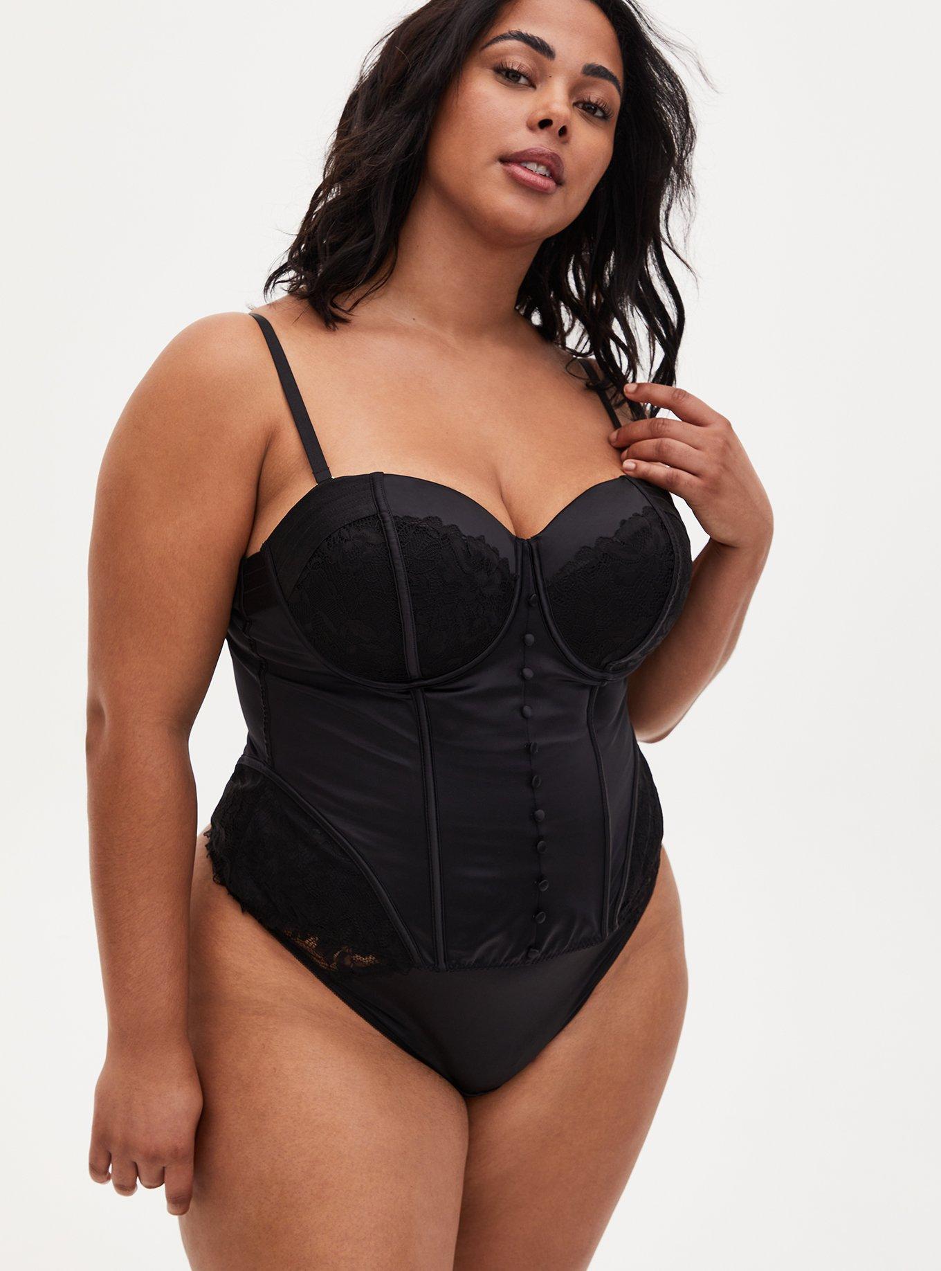 Plus Size Satin And Lace Corset, , hi-res
