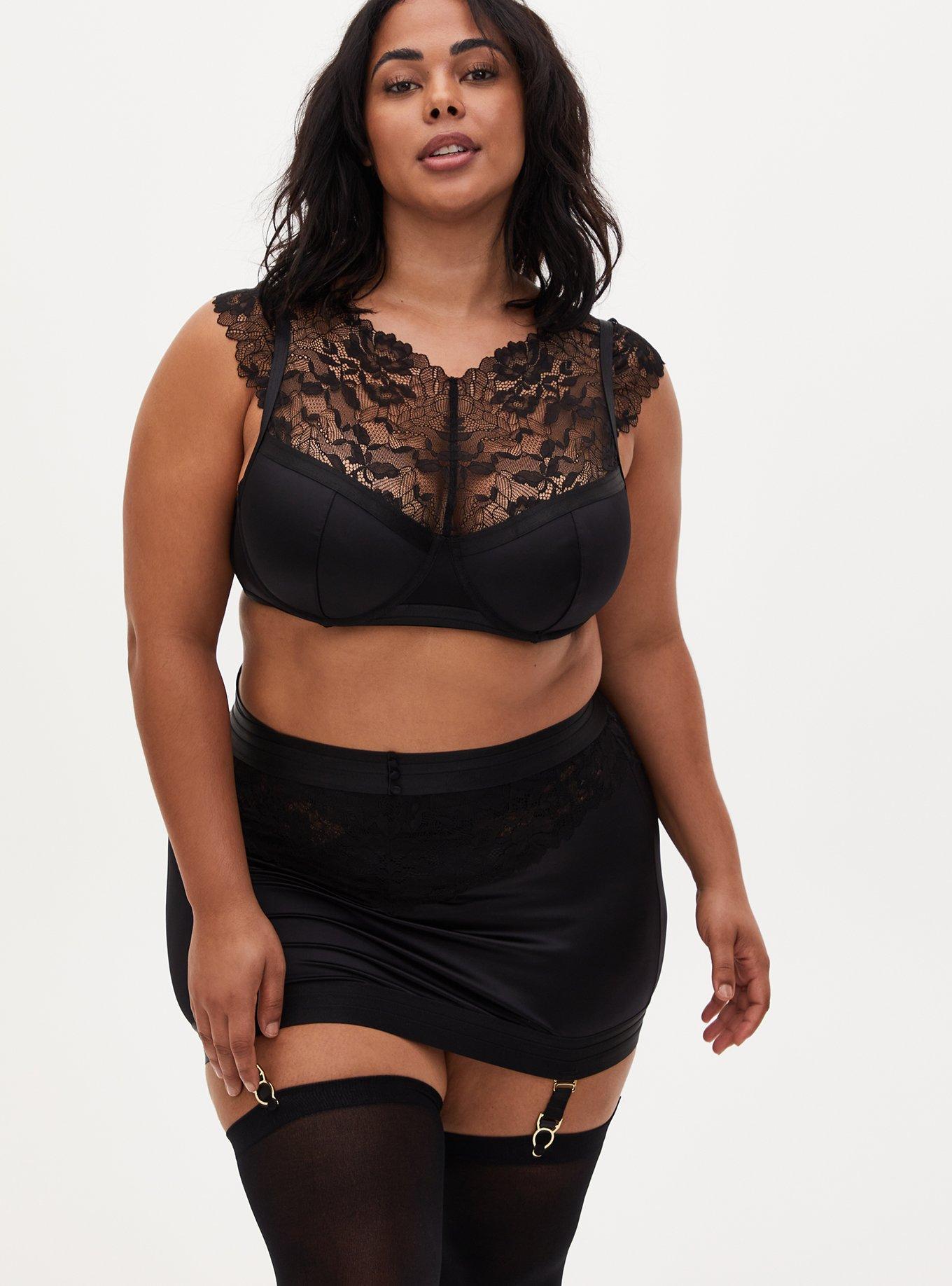 Plus Size - Satin And Lace Garter Skirt With Open Back - Torrid