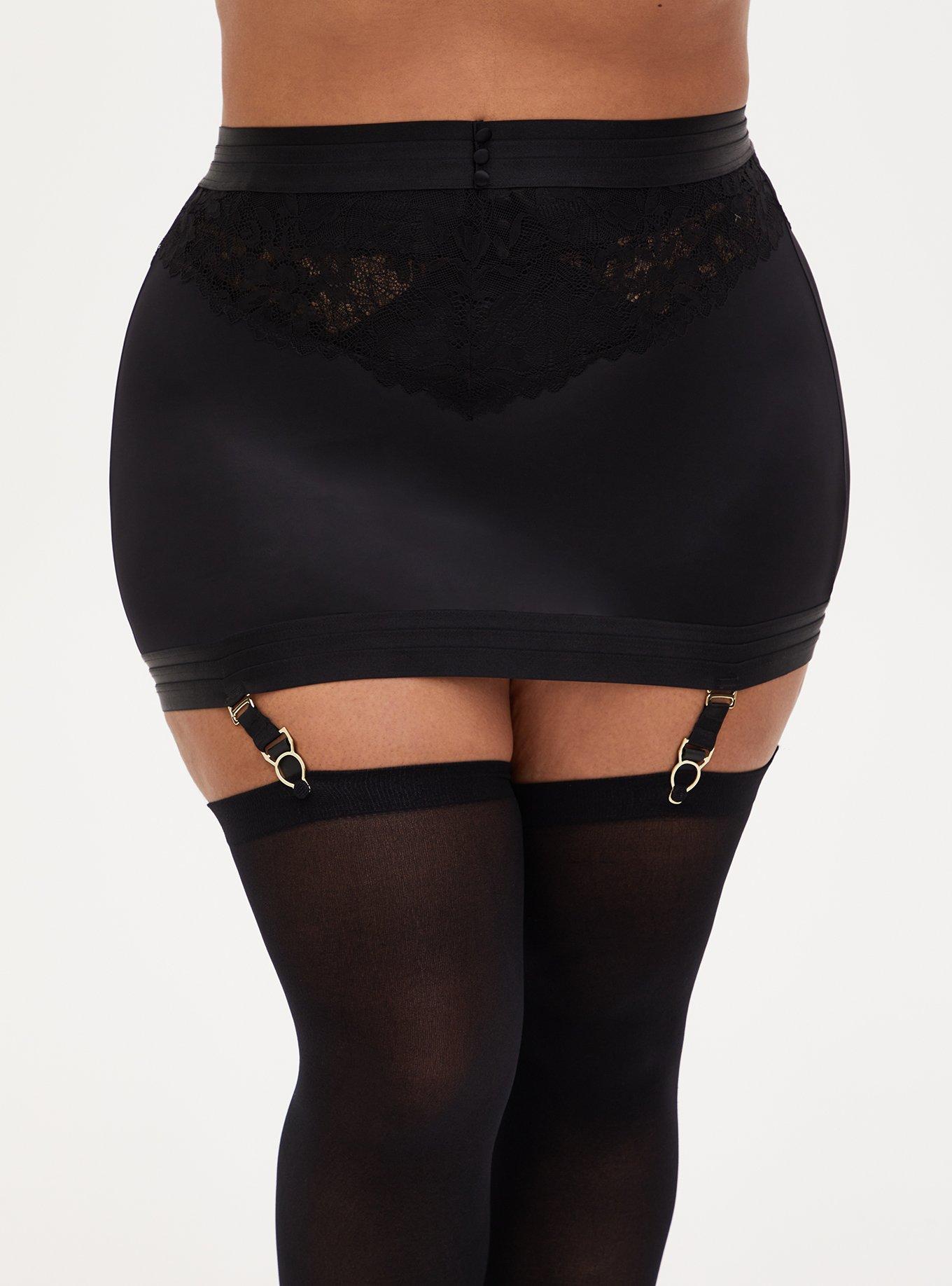 Plus Size - Satin And Lace Garter Skirt With Open Back - Torrid