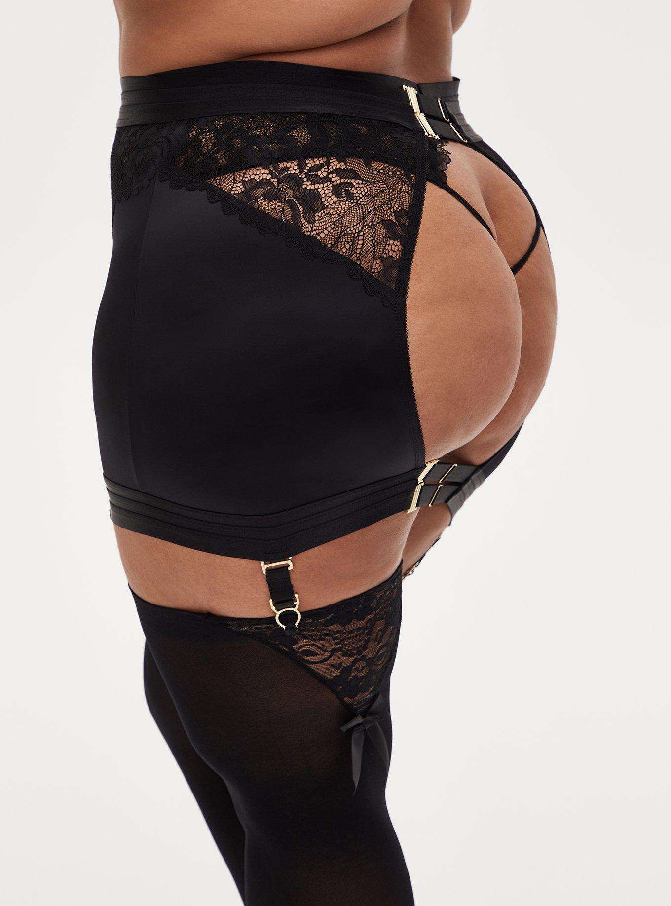 Plus Size - Satin And Lace Garter Skirt With Open Back - Torrid