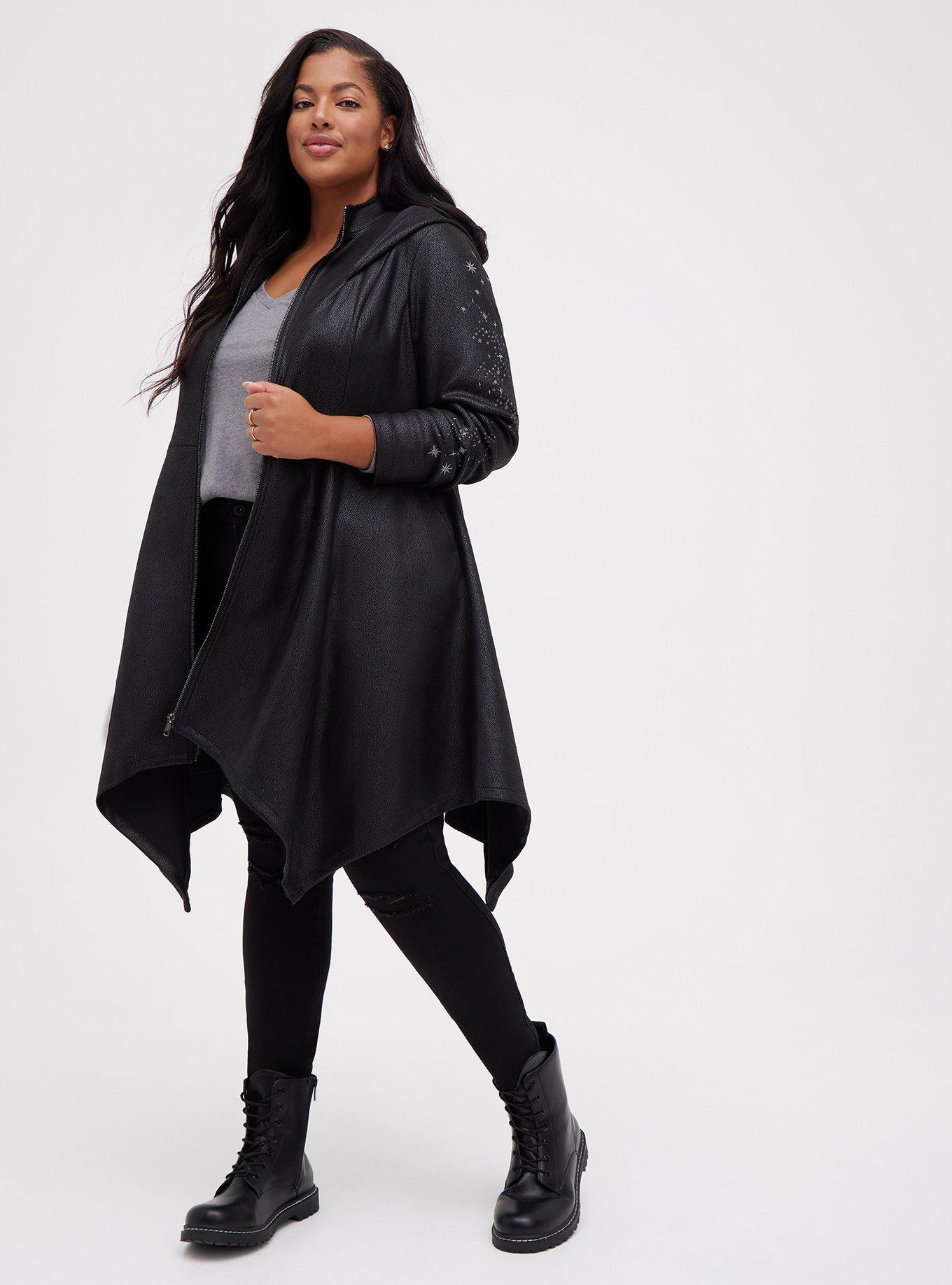 Plus Size - Embroidered Coat - Harry Potter Faux Suede Deathly Hallows  Black - Torrid