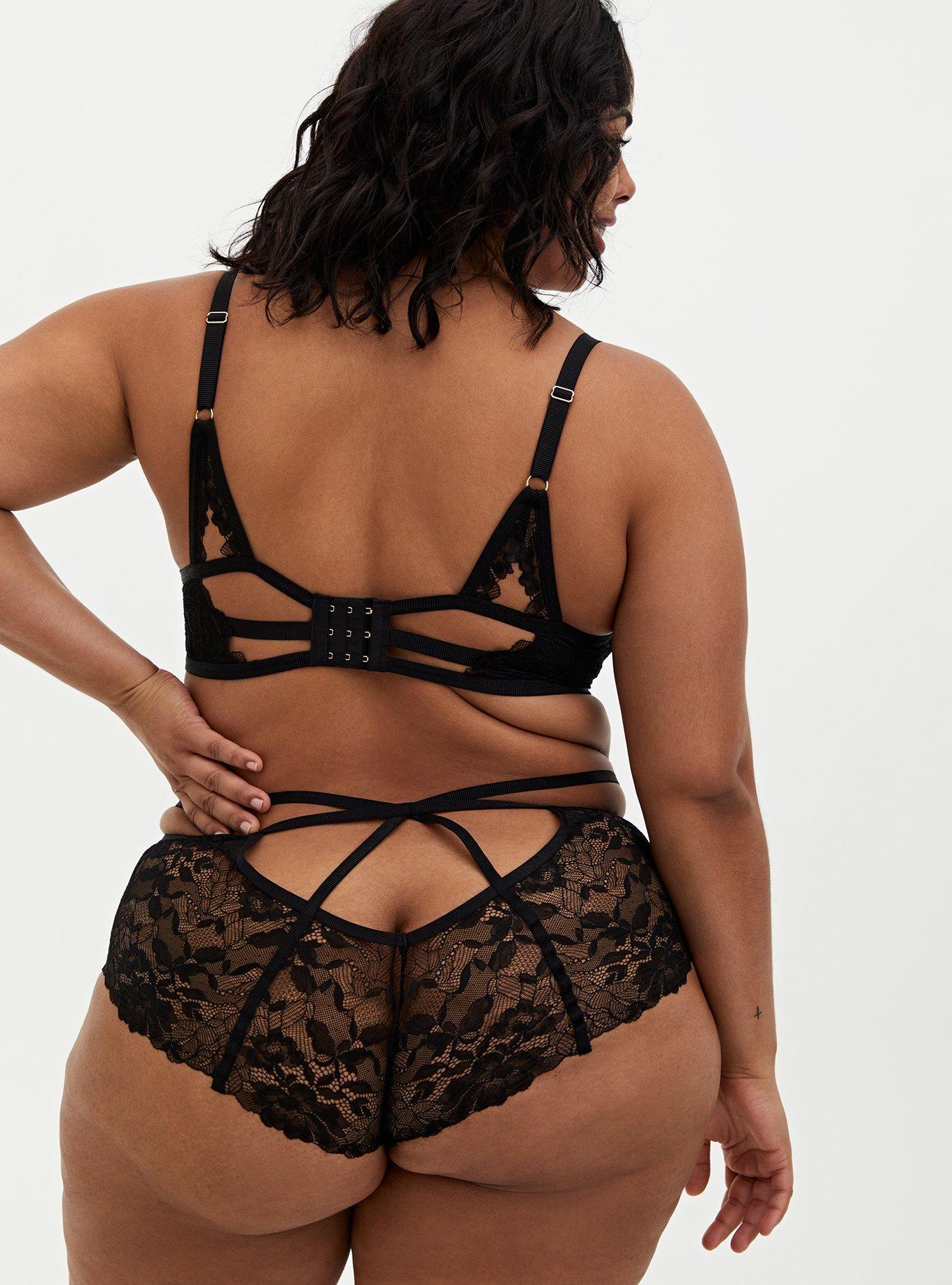 Plus Size - Black Strappy Chantilly Lace Open Back Cheeky Panty - Torrid