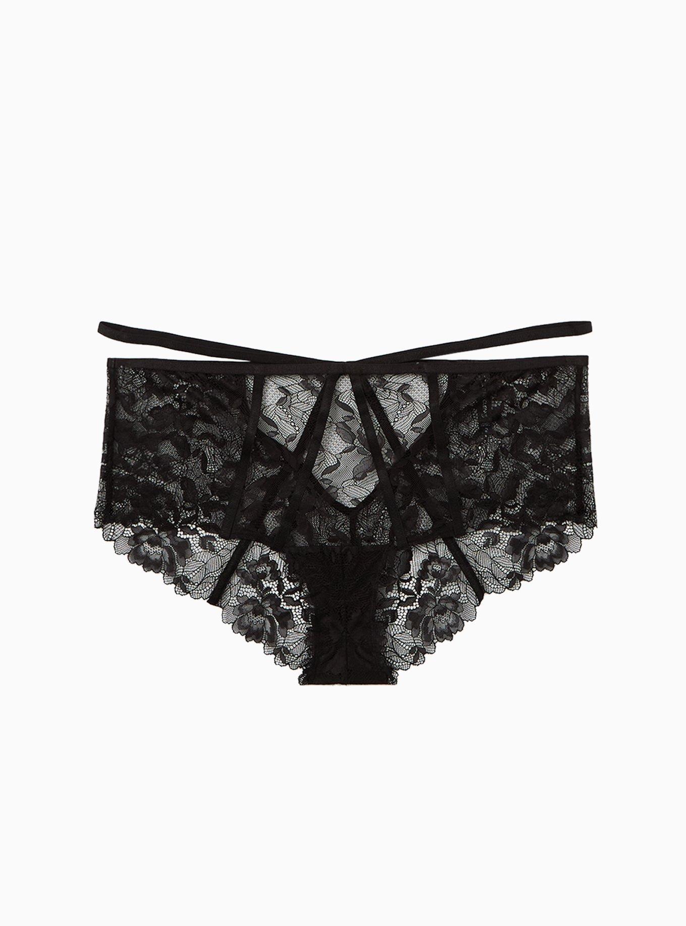 Plus Size - Black Strappy Chantilly Lace Open Back Cheeky Panty