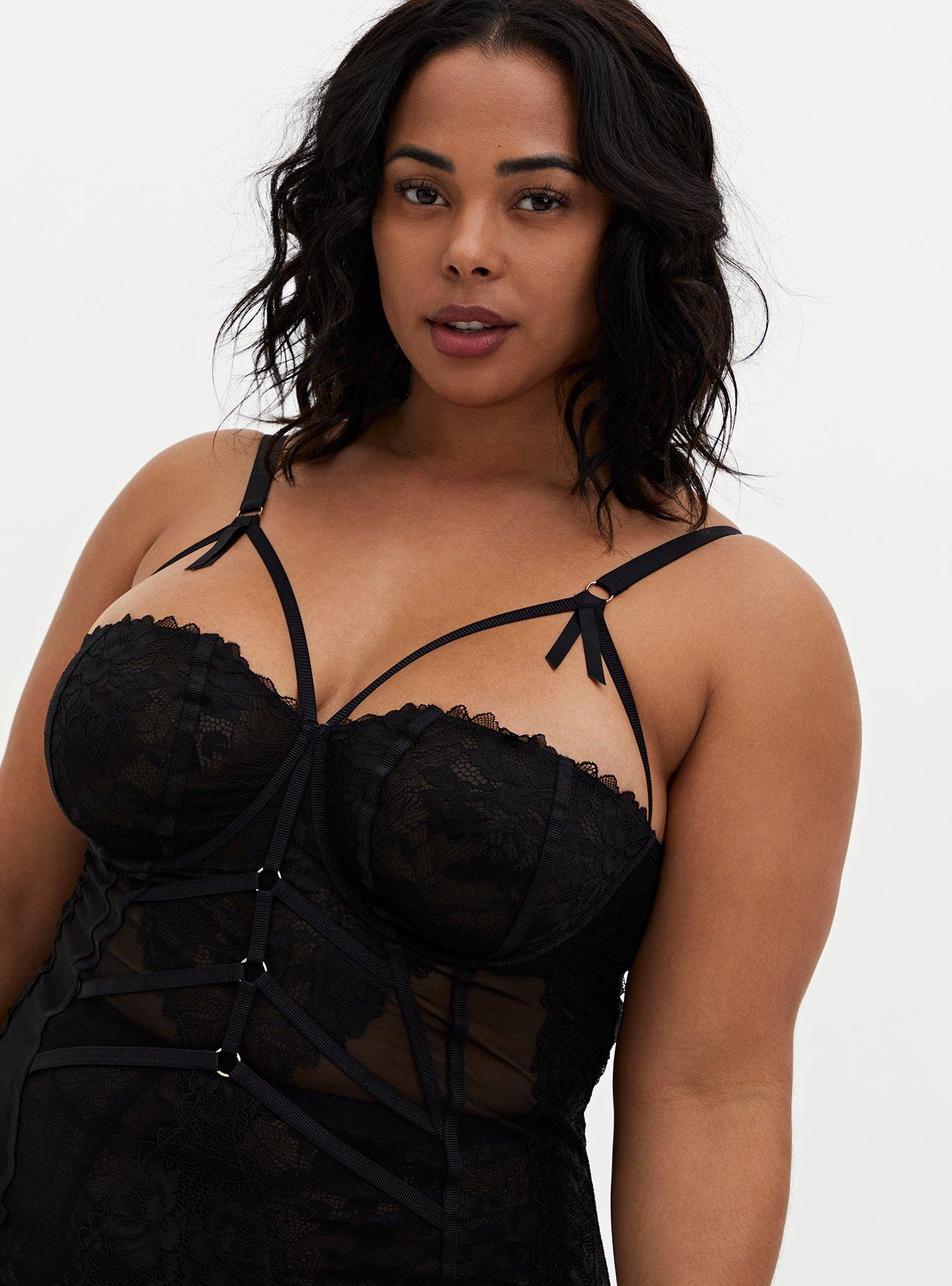 Black Strappy Chantilly Lace Underwire Chemise, RICH BLACK, alternate