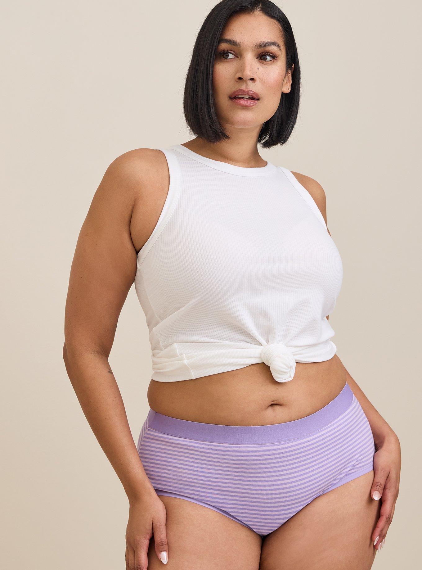 Plus Size Cotton Mid-Rise Cheeky Panty, TEDDY STRIPE ORCHID BLOOM: LAVENDER, alternate
