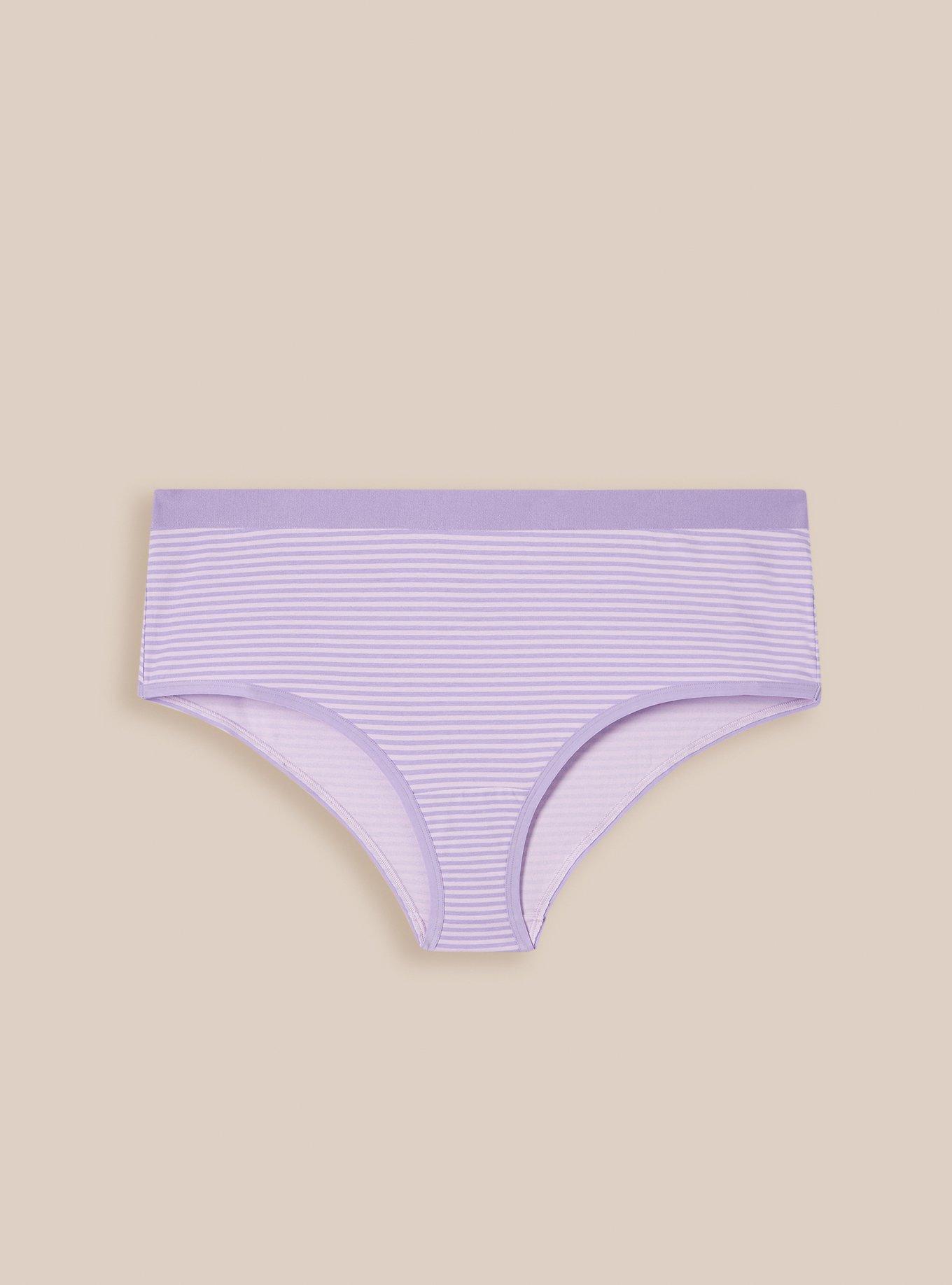 Plus Size Cotton Mid-Rise Cheeky Panty, TEDDY STRIPE ORCHID BLOOM: LAVENDER, hi-res