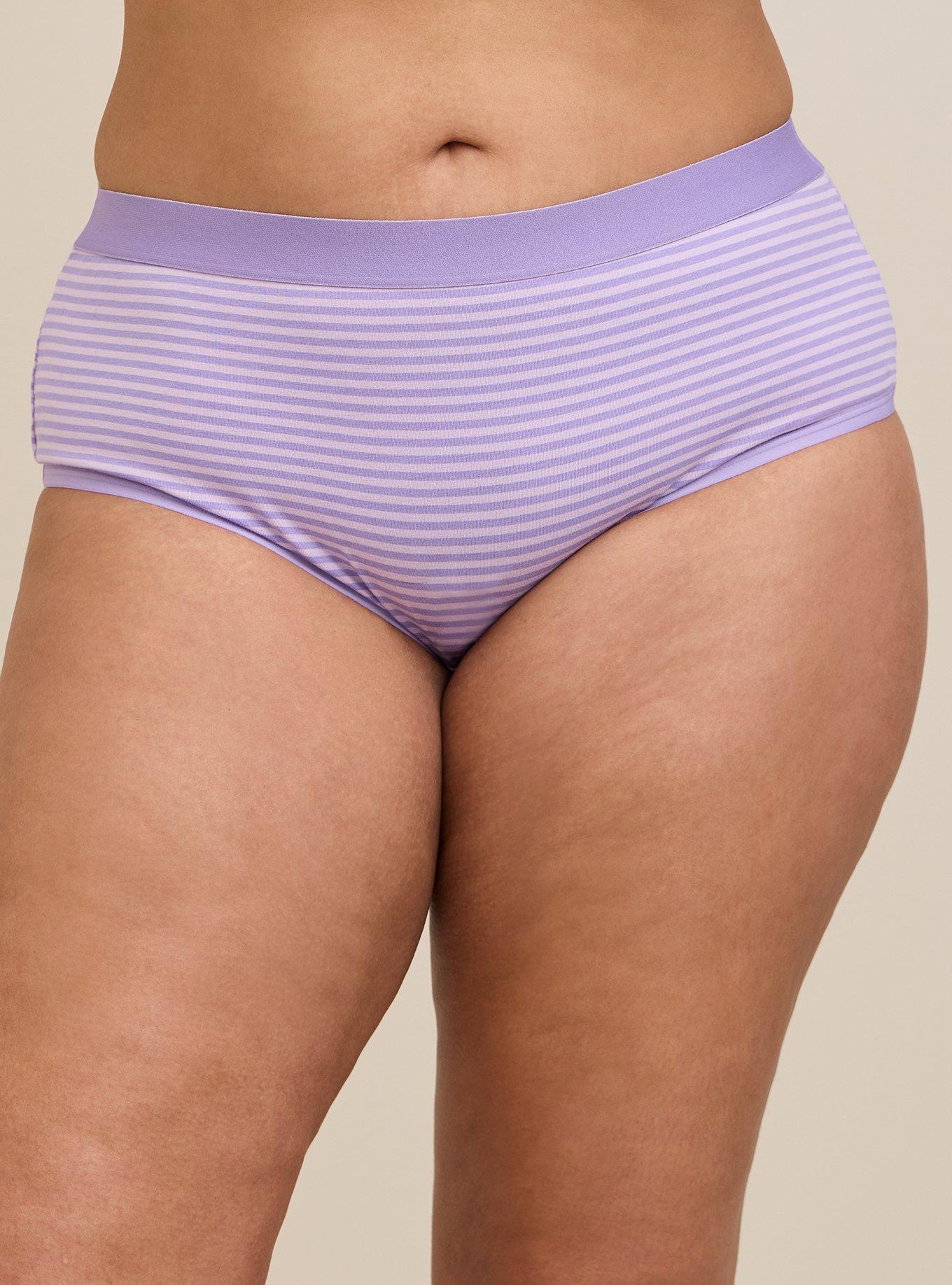 Plus Size Cotton Mid-Rise Cheeky Panty, TEDDY STRIPE ORCHID BLOOM: LAVENDER, hi-res