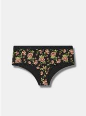 Cotton Mid-Rise Cheeky Panty, BUDDING ROSE FLORAL RICH BLACK, hi-res